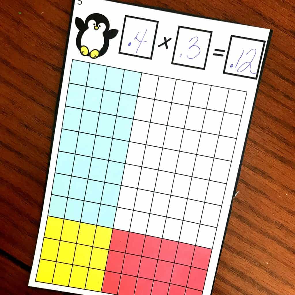 FREE Bright and Fun Task Cards To Multiply Decimals with Models