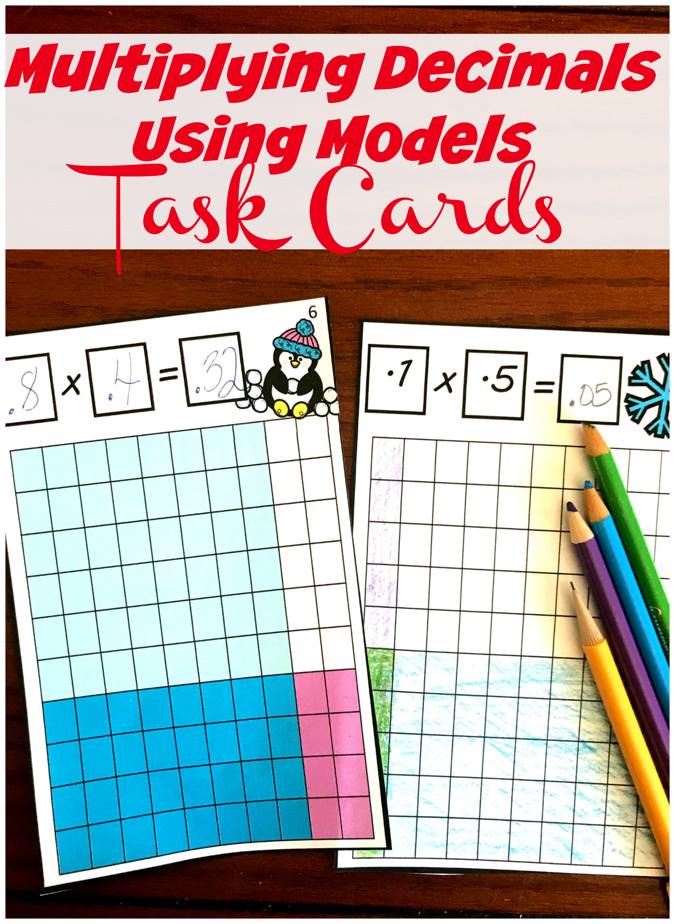 FREE Bright and Fun Task Cards To Multiply Decimals with Models