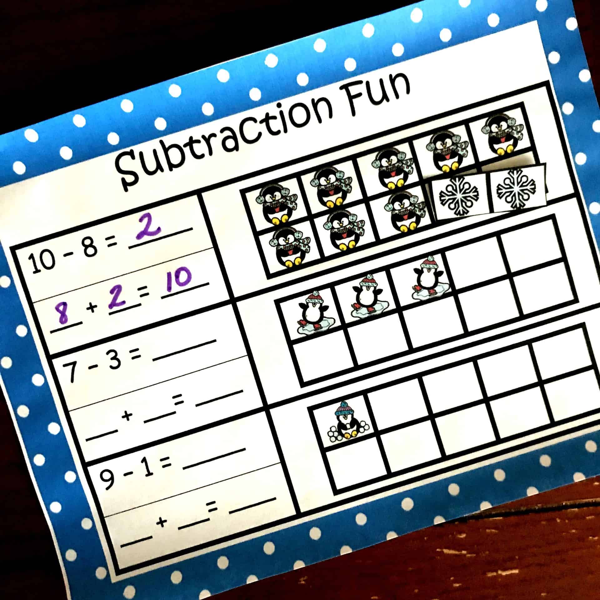 Find the Missing Addend in a Subtraction Problem Cut and Paste Activity