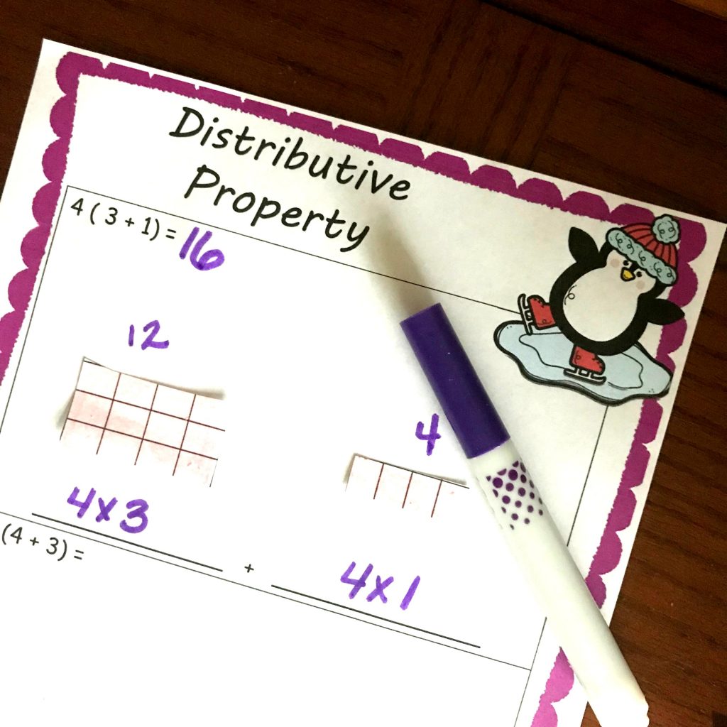 THREE, FREE Distributive Property Worksheets with a Winter Theme