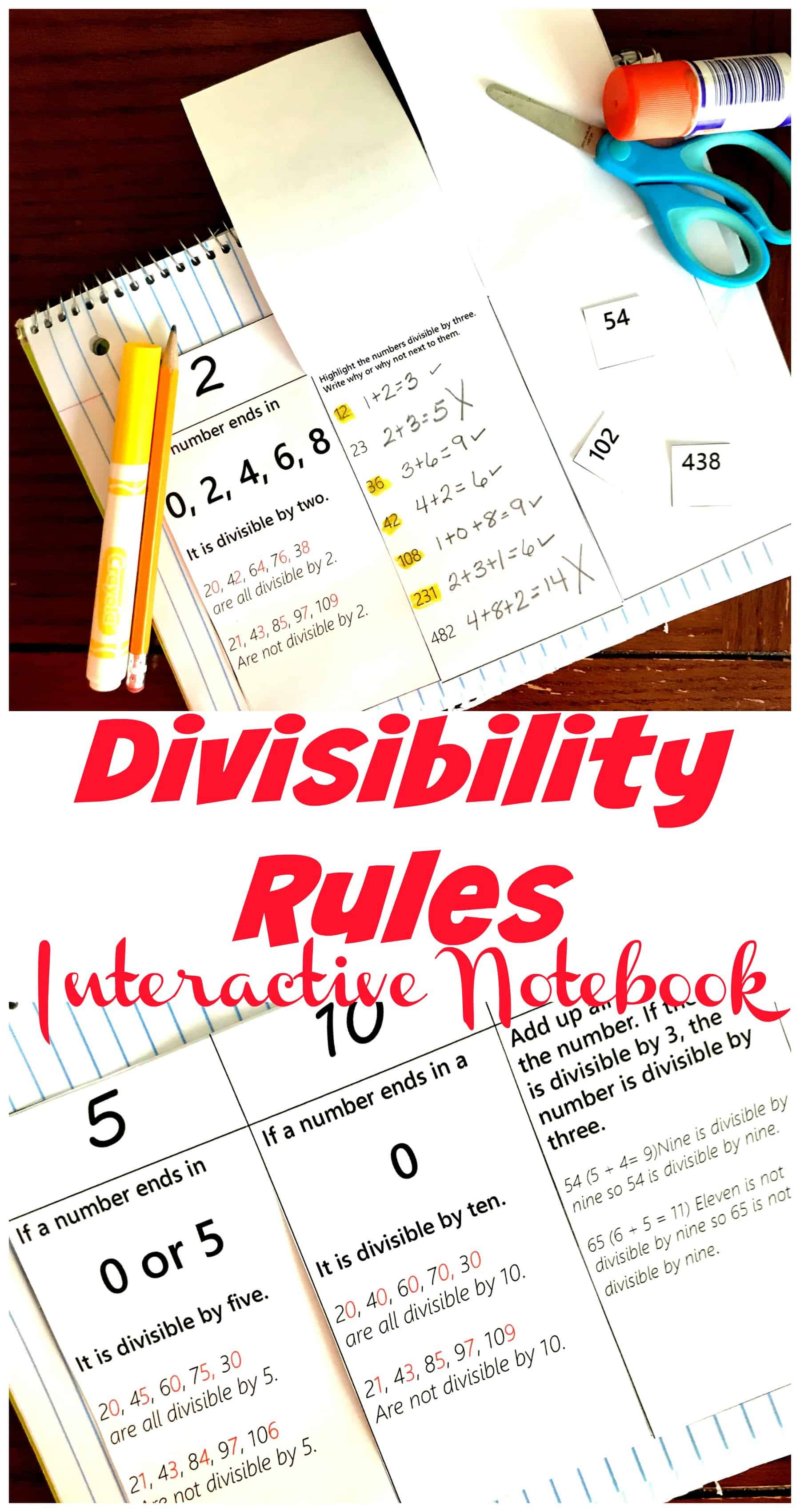 FREE Hands- On Divisibility Rules Interactive Notebook