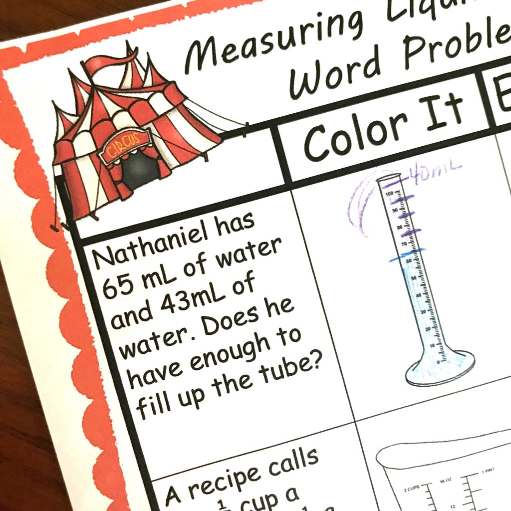 Free Hands-on Liquid Measurement Word Problems