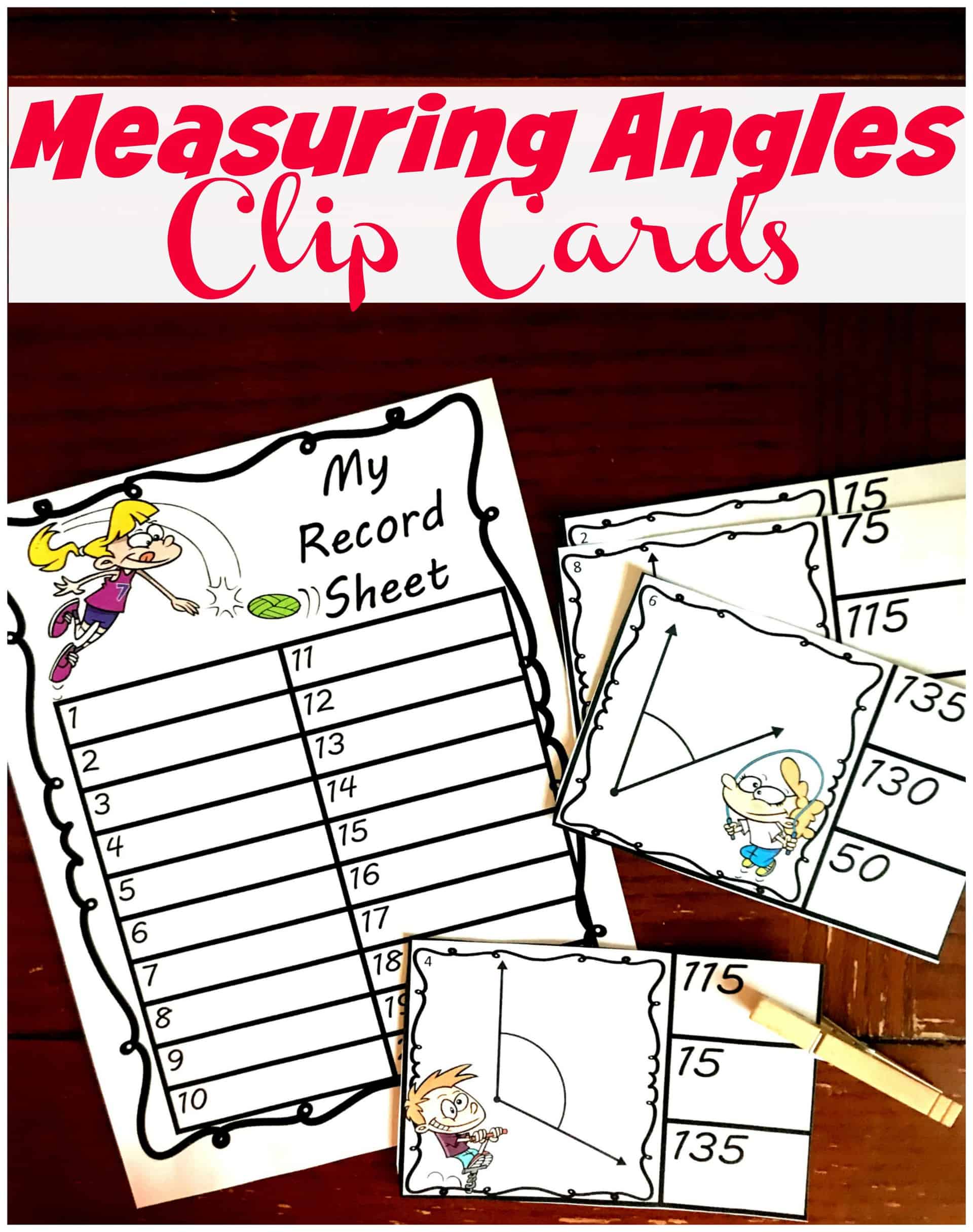 Your children will love measuring angles with these fun clip cards. Grab these 20 clip cards today and get in some angle measuring practice.