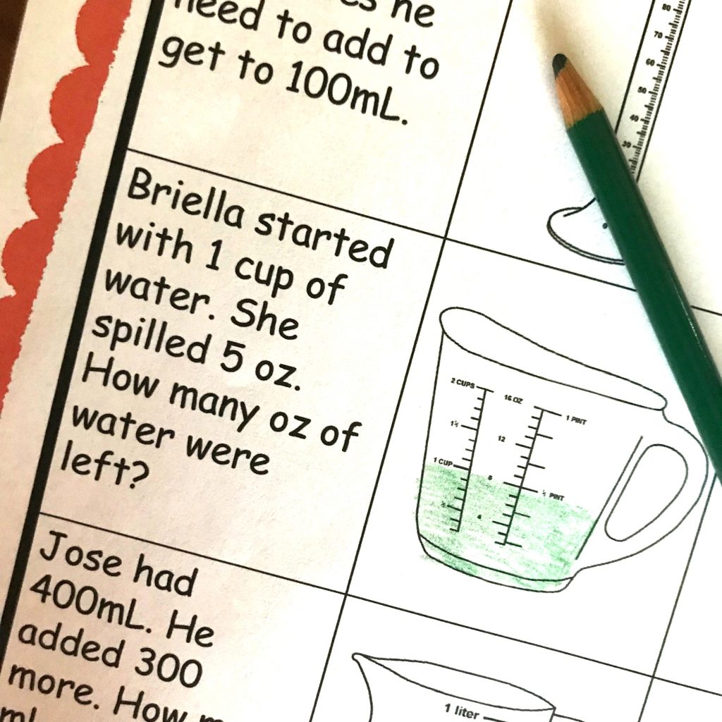 Free Hands-on Liquid Measurement Word Problems