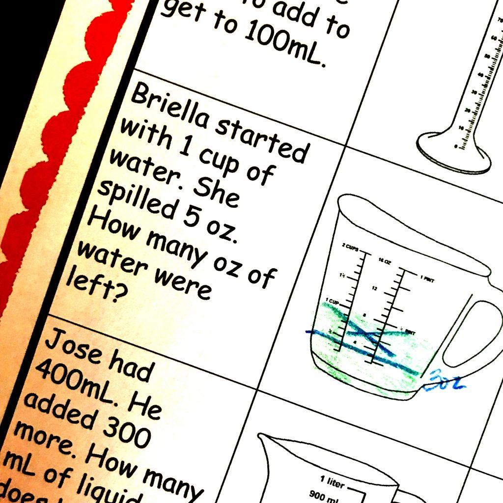 Free Hands-on Liquid Measurement Word Problems