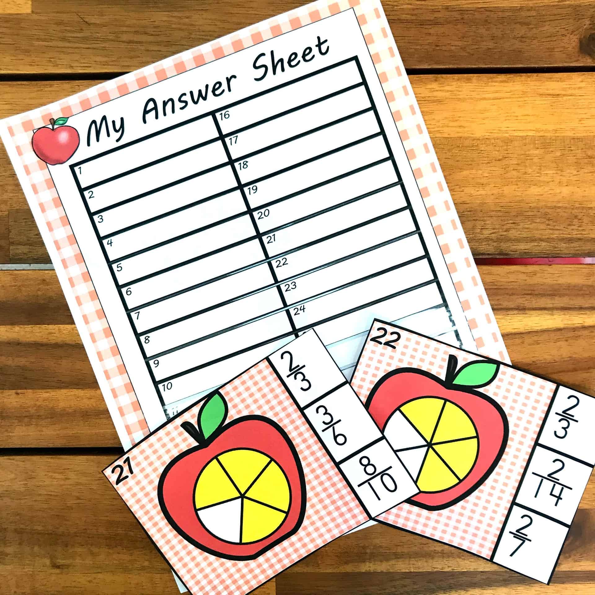 Grab these FREE Apple Clip Cards for an Equivalent Fraction Activity