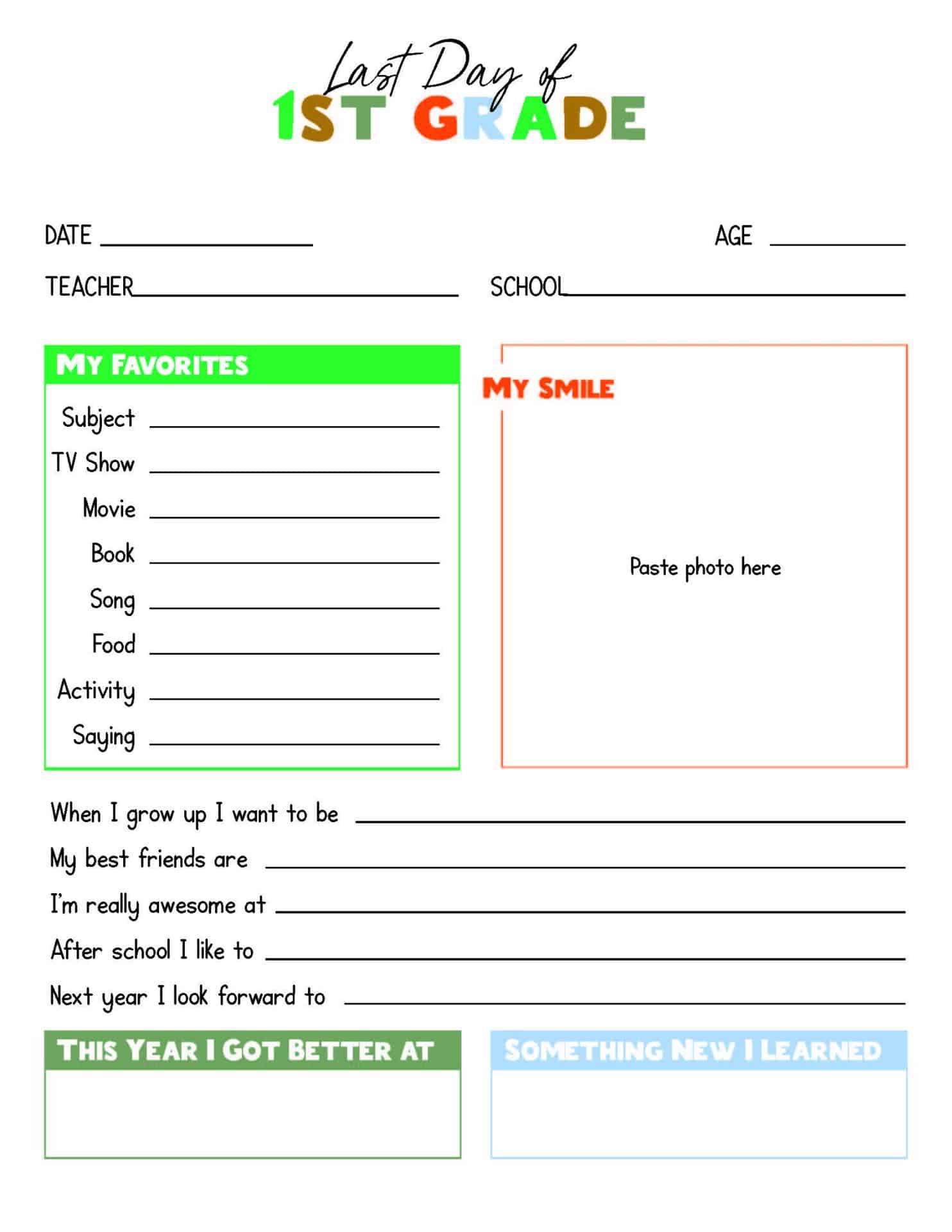 Last Day of School Printables | About Me | PDF for Pre K to 12