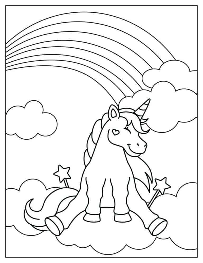 Unicorn and Rainbow Coloring Pages Image 7