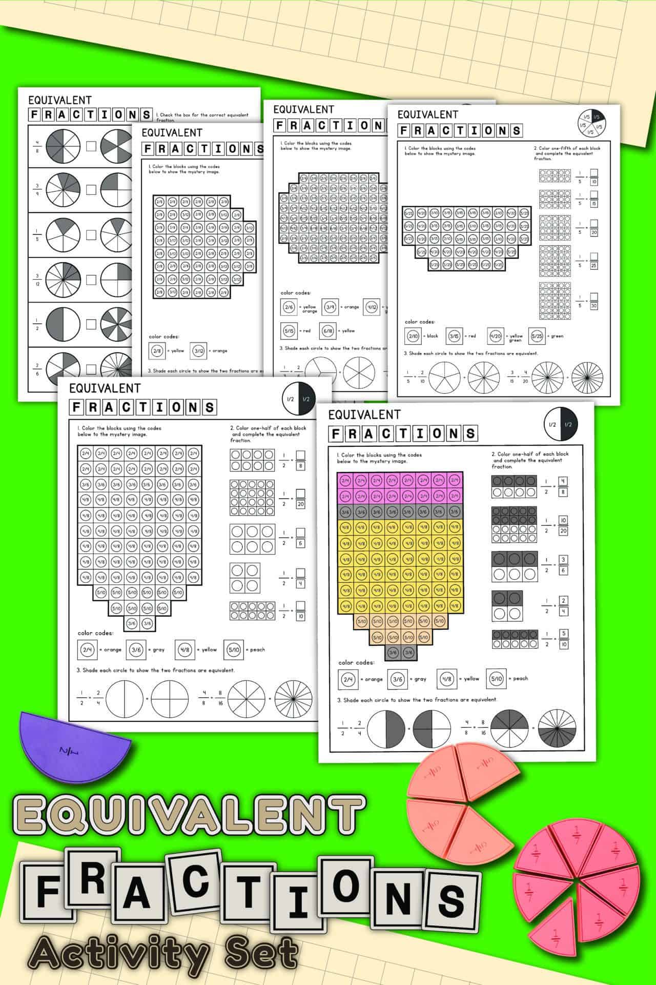 equivalent fractions worksheet coloring pages