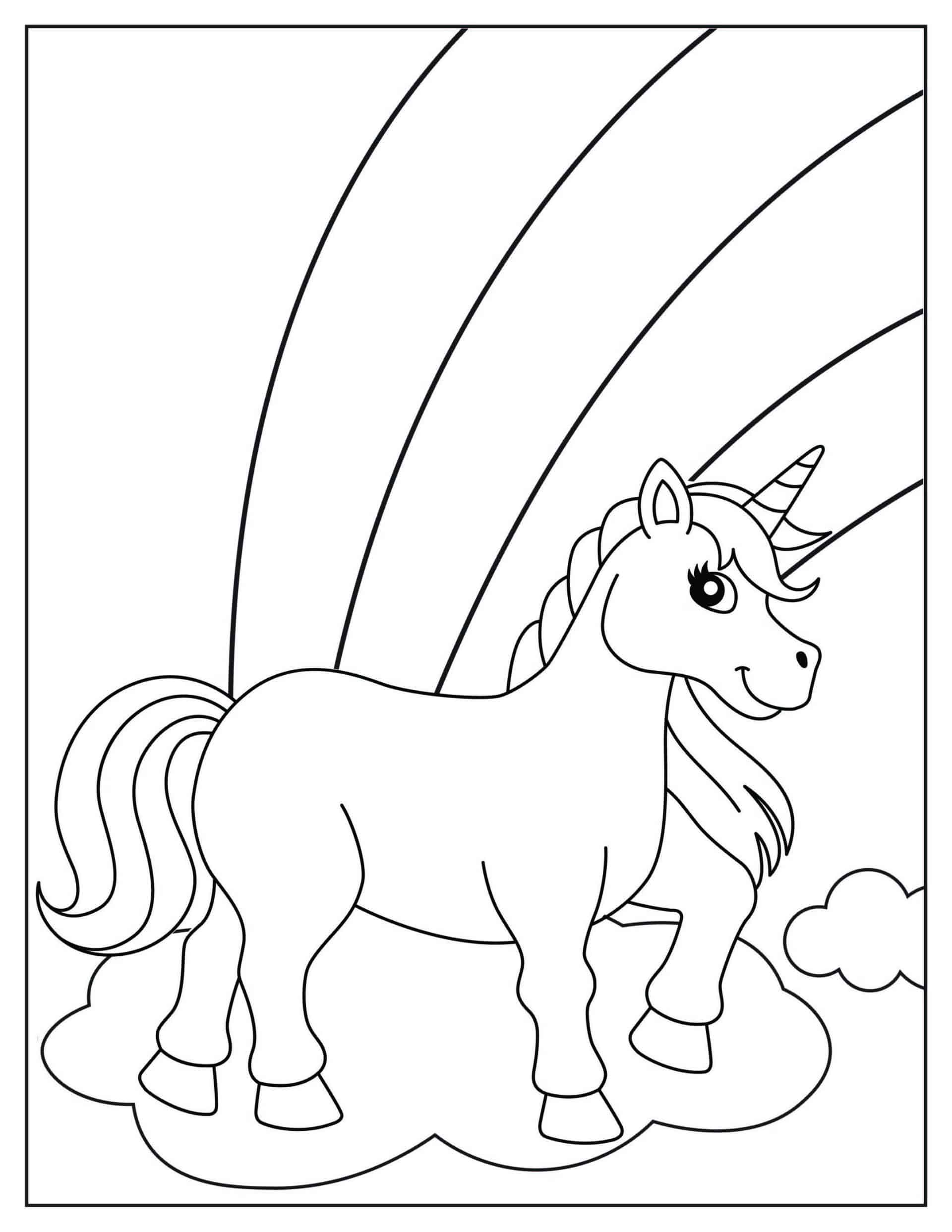 Unicorn and Rainbow Coloring Pages Image 1