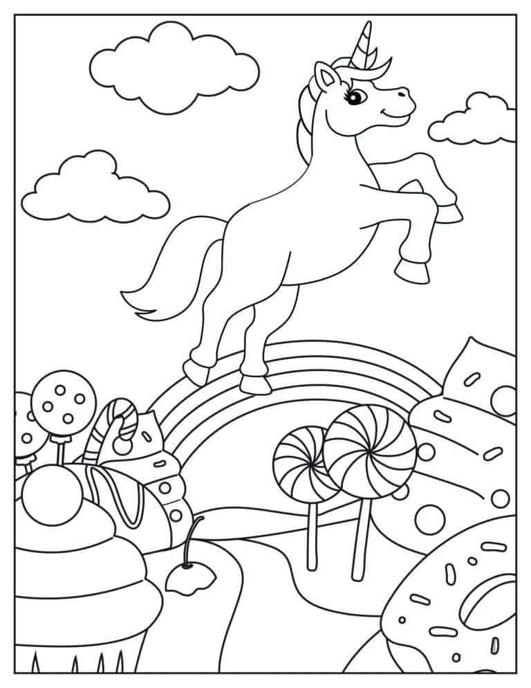 Unicorn and Rainbow Coloring Pages Image 2