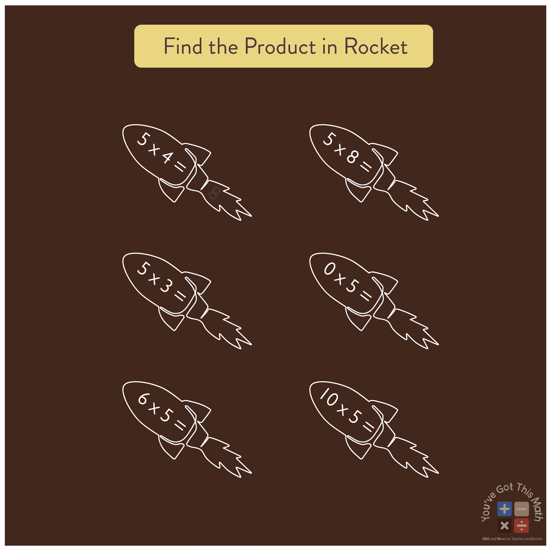 Find the product in rocket 5 times tables worksheets