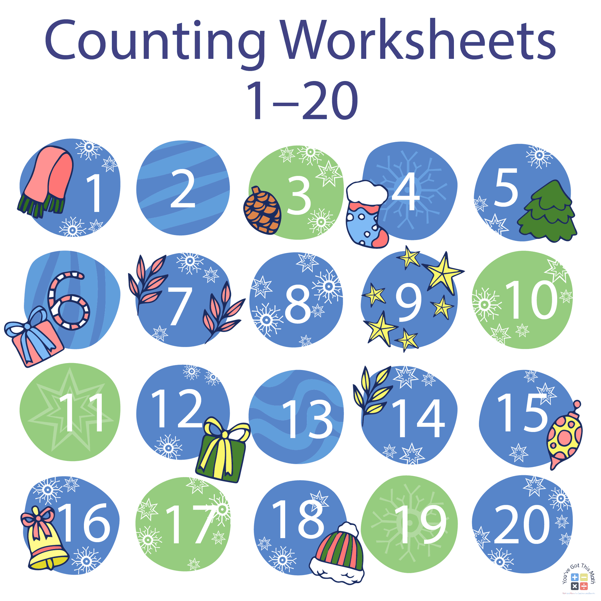 8 Free Counting Worksheets 1–20