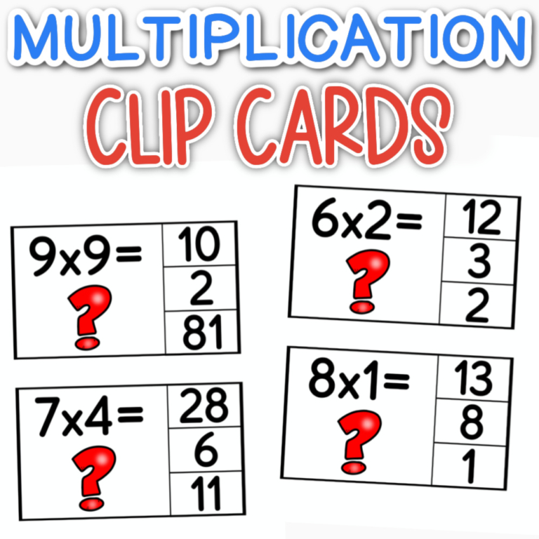 Free Multiplication Clip Cards | Printable | Single and Double Digit