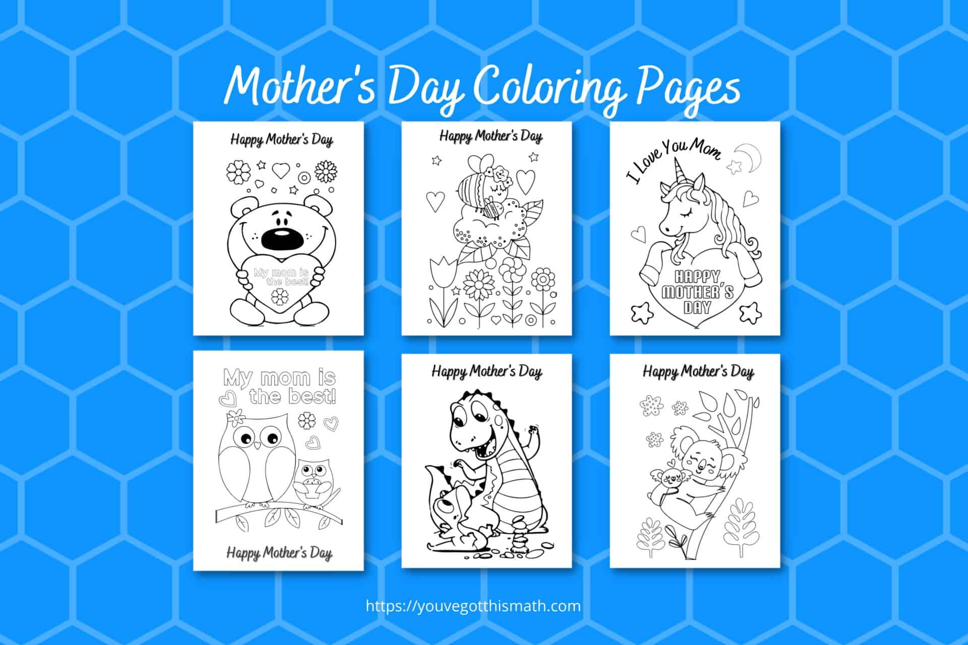 flat lay showing various mother's day coloring pages