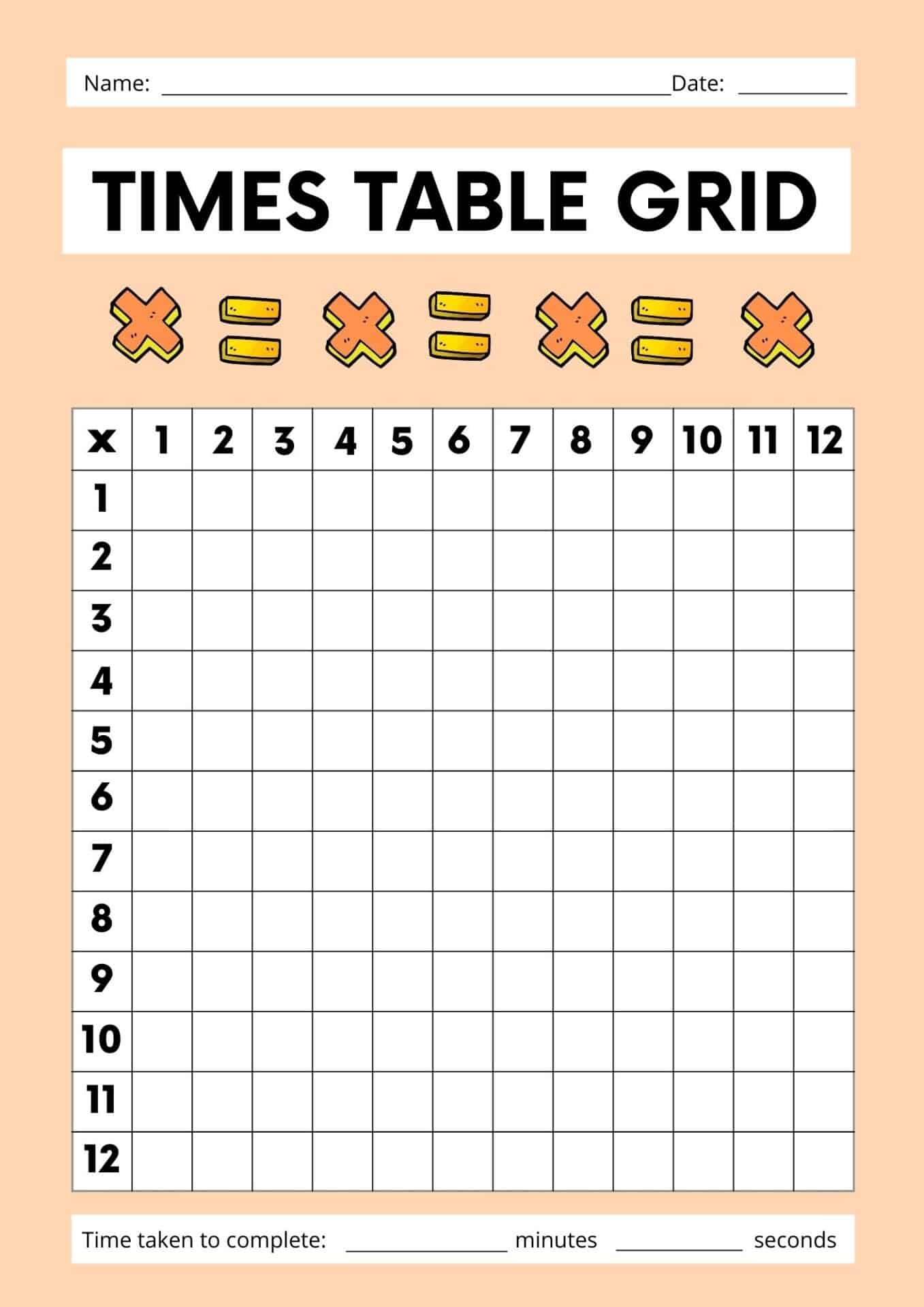 times table grid blank