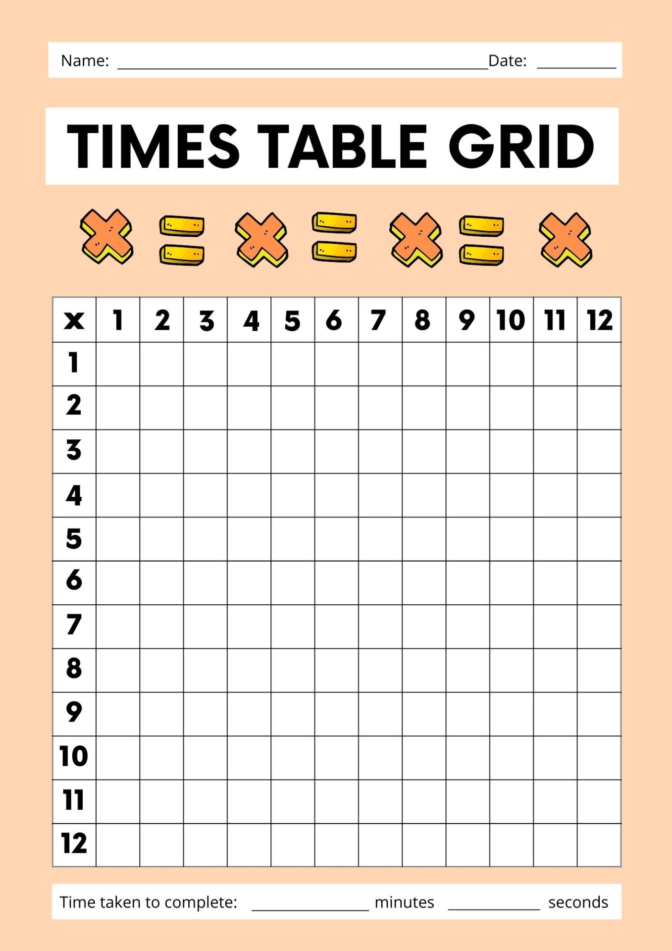 Multiplication Tables and Times Tables Printable Charts Blank and