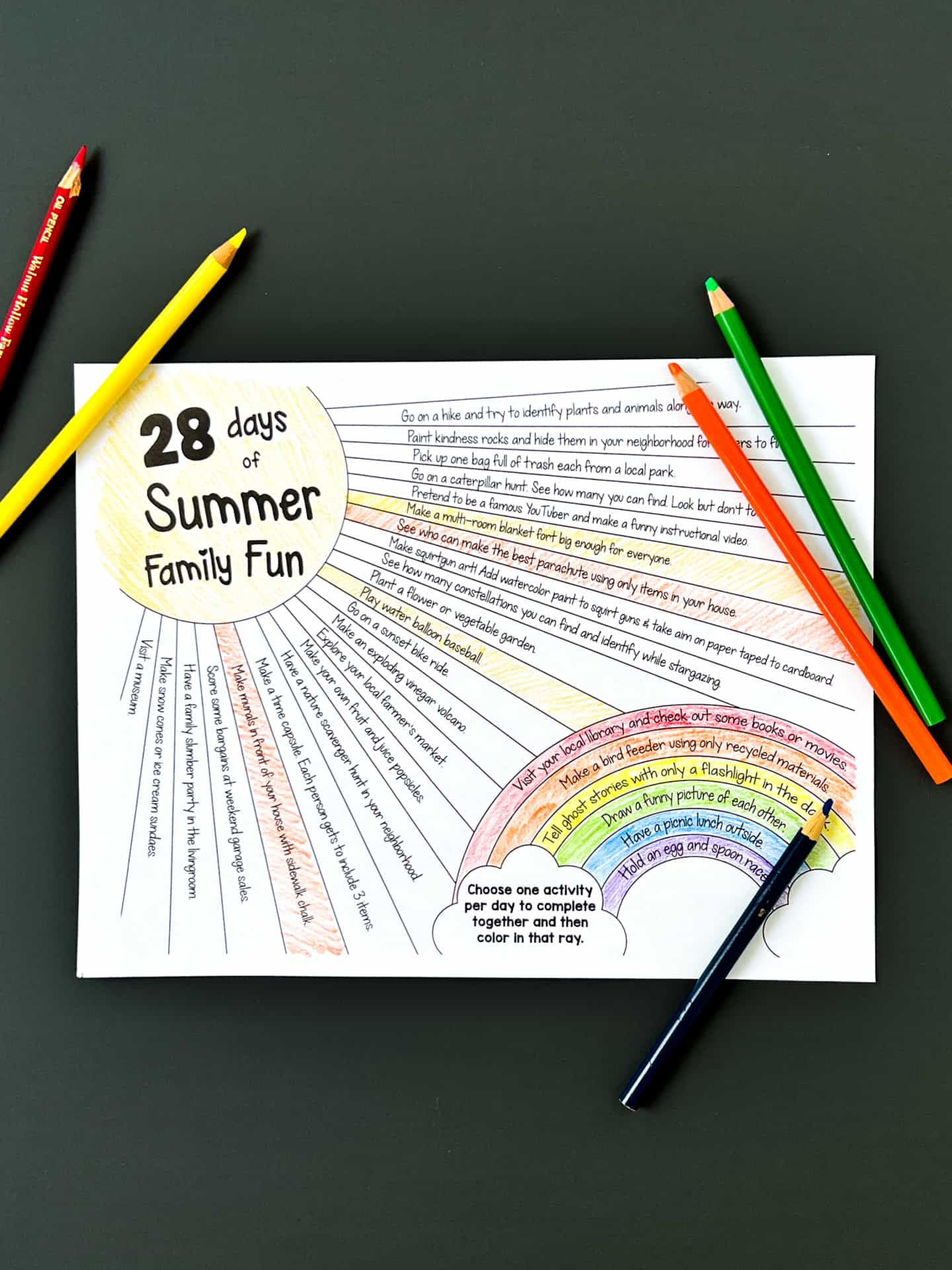 Daily Summer Activities Calendar for Kids Printable Free