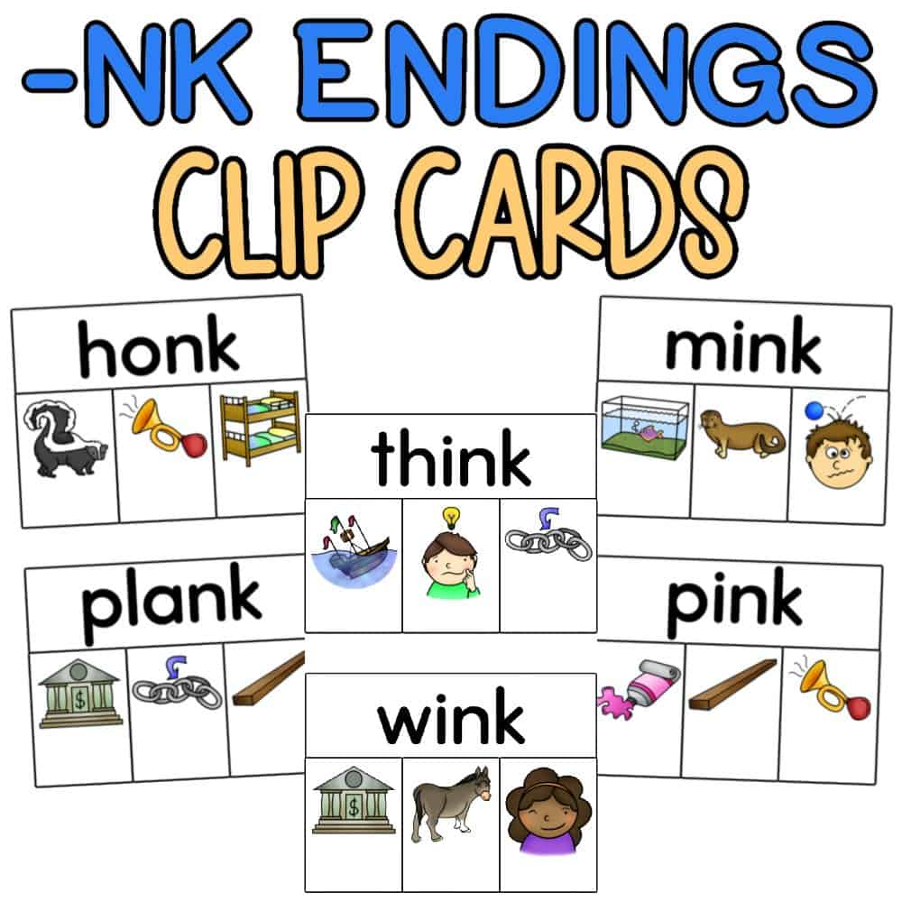  nk Sound Words Free PDF Clip Card Activity nk Blends