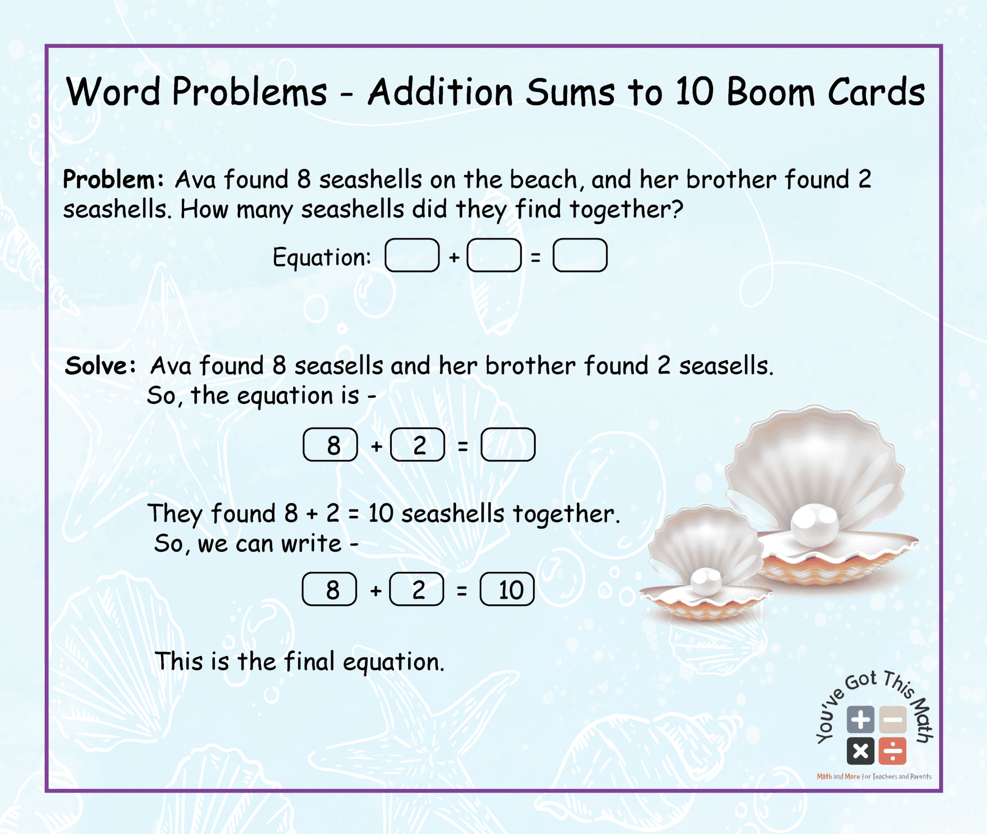 Word Problems - Addition Sums to 10 Boom Cards