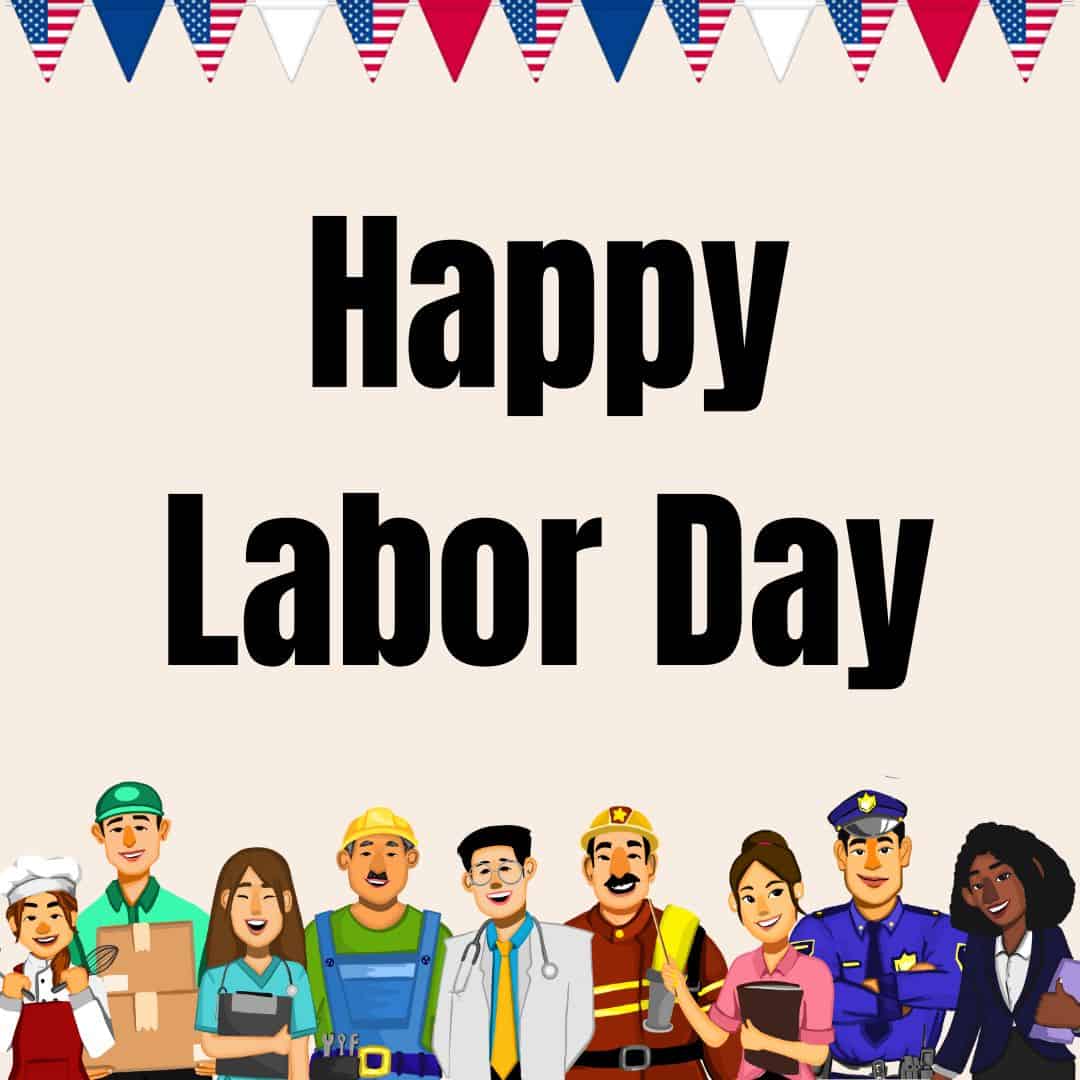 happy labor day greeting with various workers