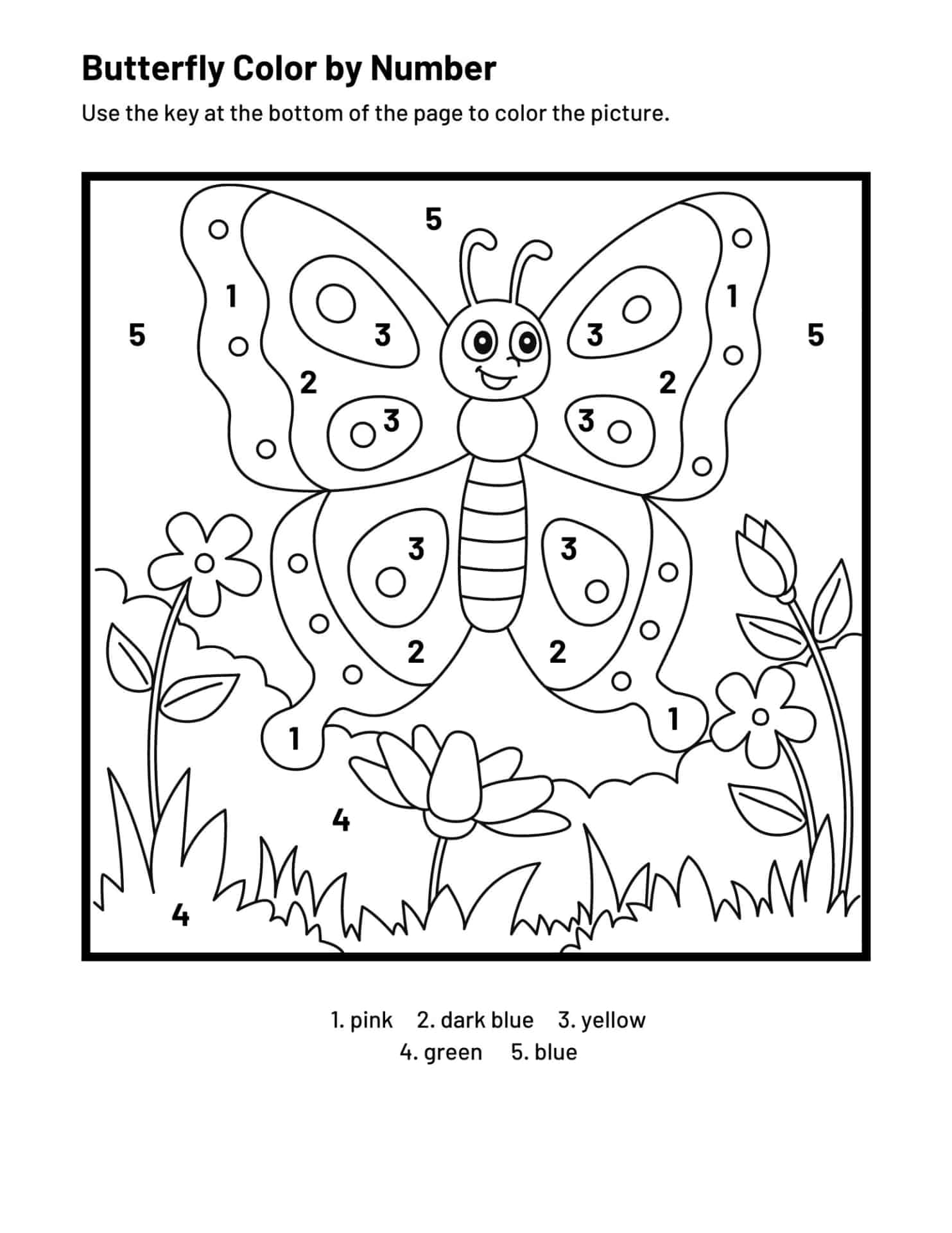 example of a printable butterfly color by number page