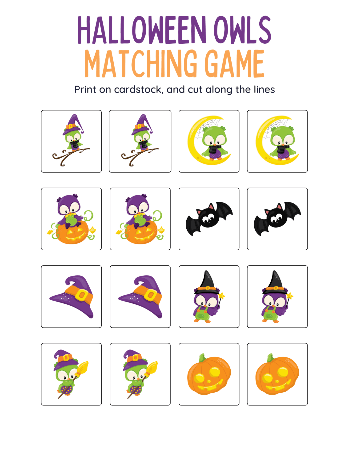 halloween owls printable matching game