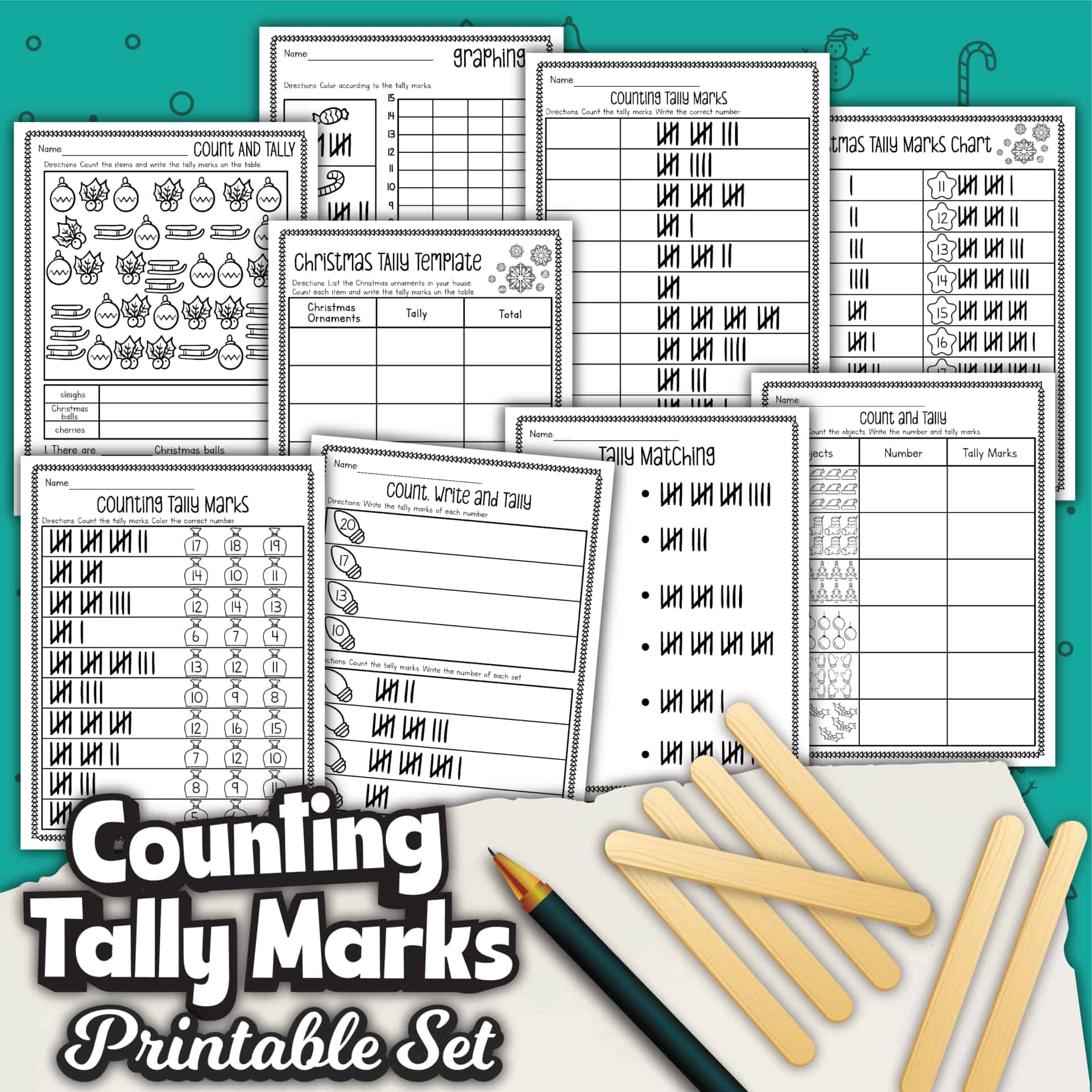 9 Free Counting Tally Marks Worksheets (some with a Christmas theme)