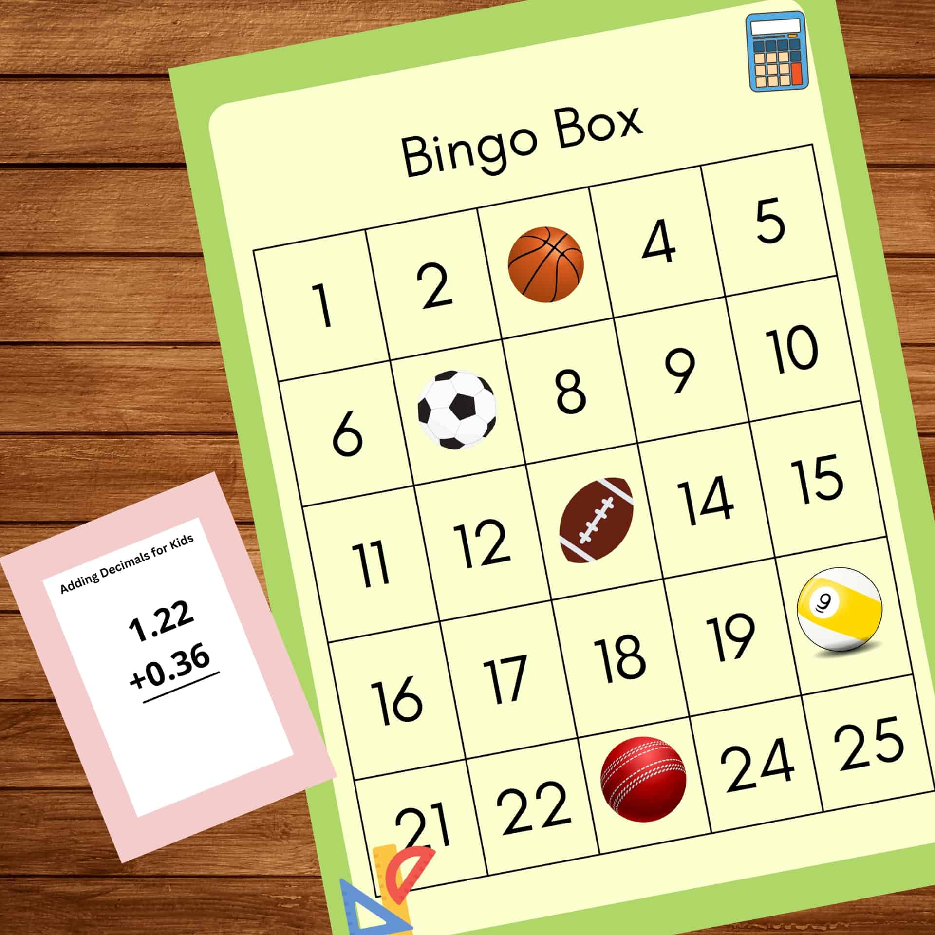Bingo Box with a decimal cards