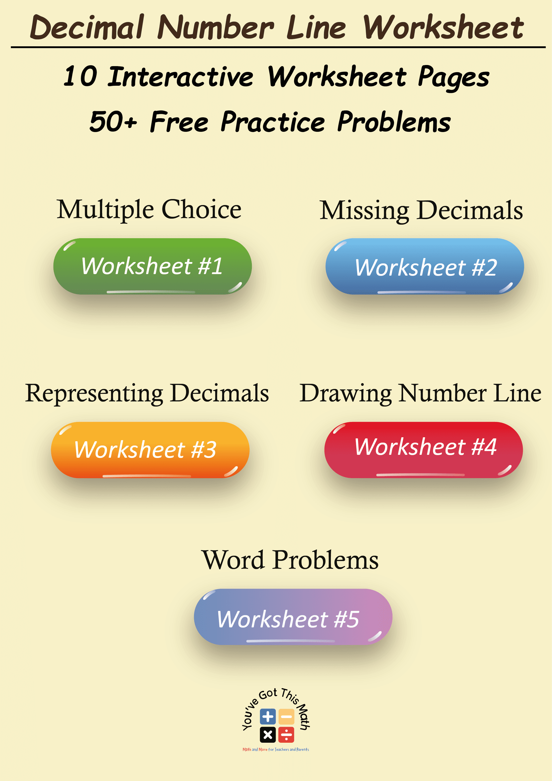 Decimal Number Line Worksheets