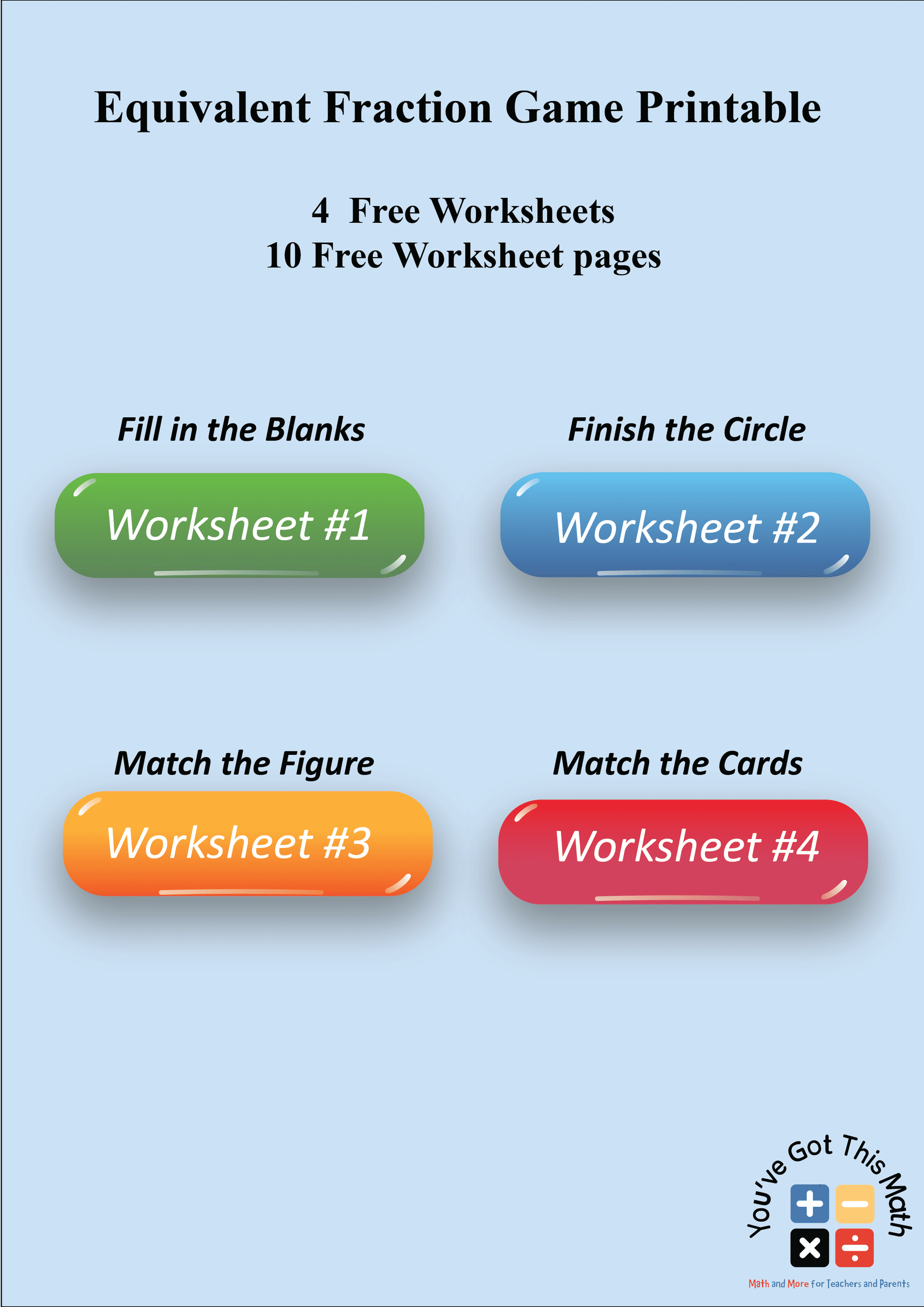 4 Equivalent Fraction Game Printable | Free Worksheets