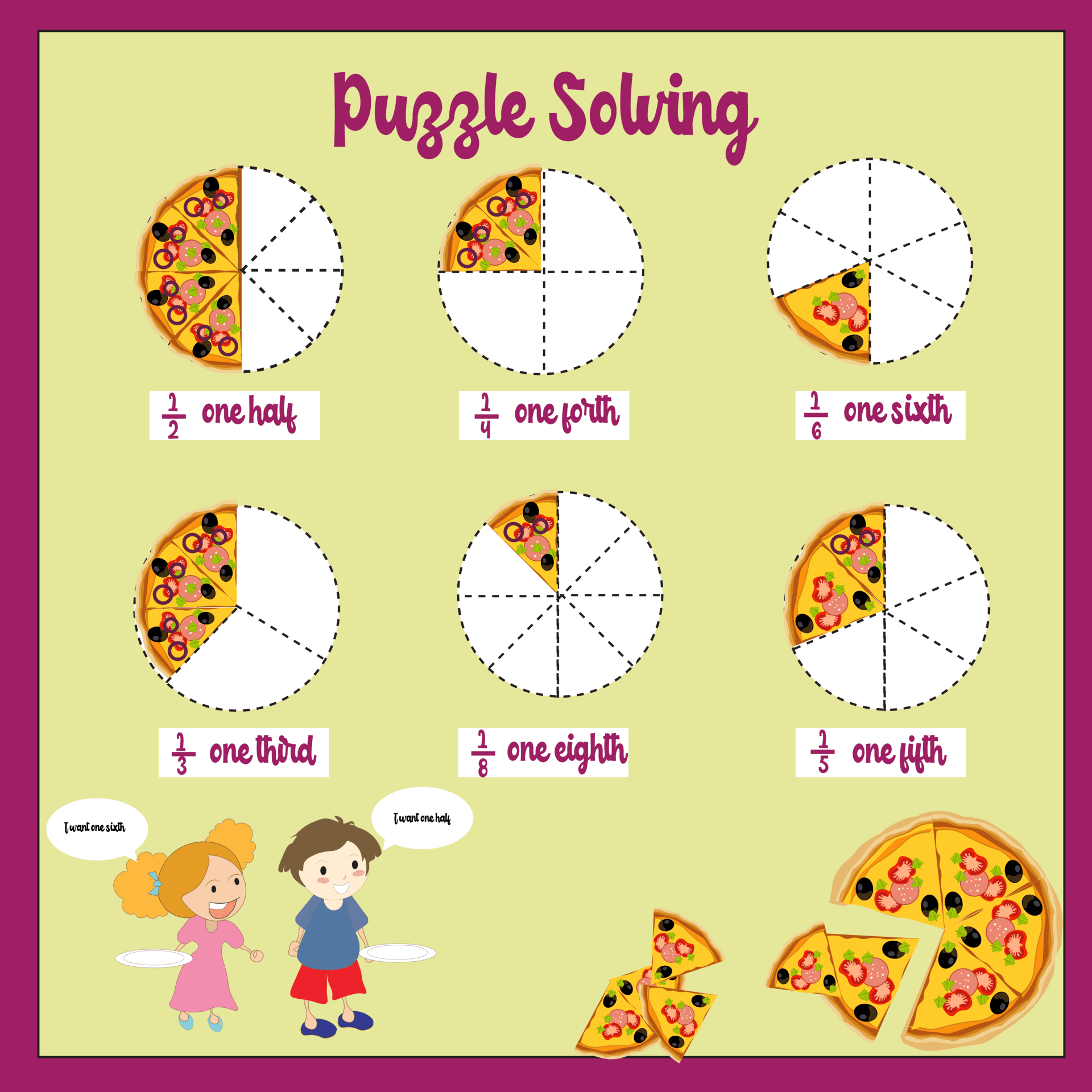 using puzzle solving to describe Fraction Puzzle Worksheet