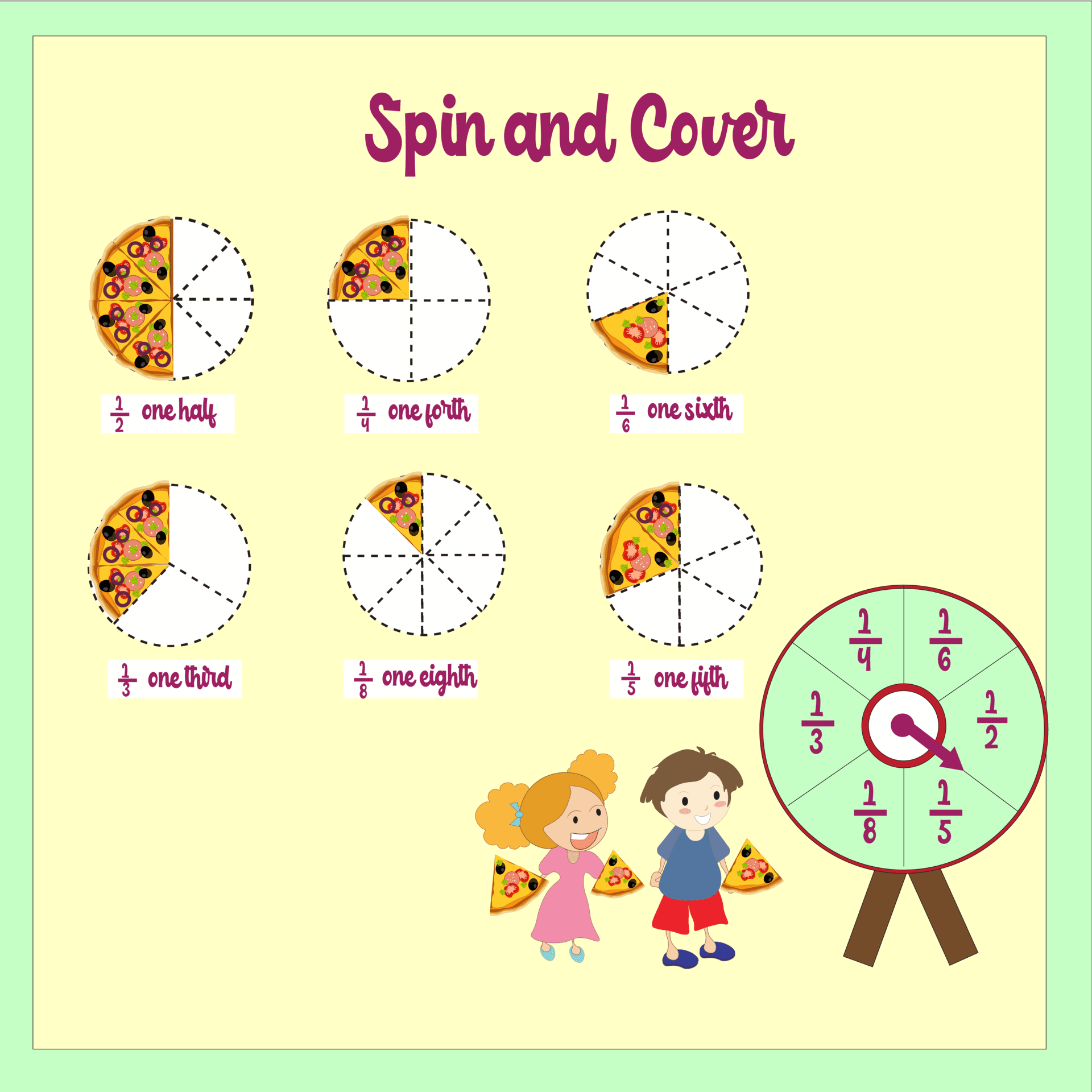 Using spin describe Fraction Puzzle Worksheet