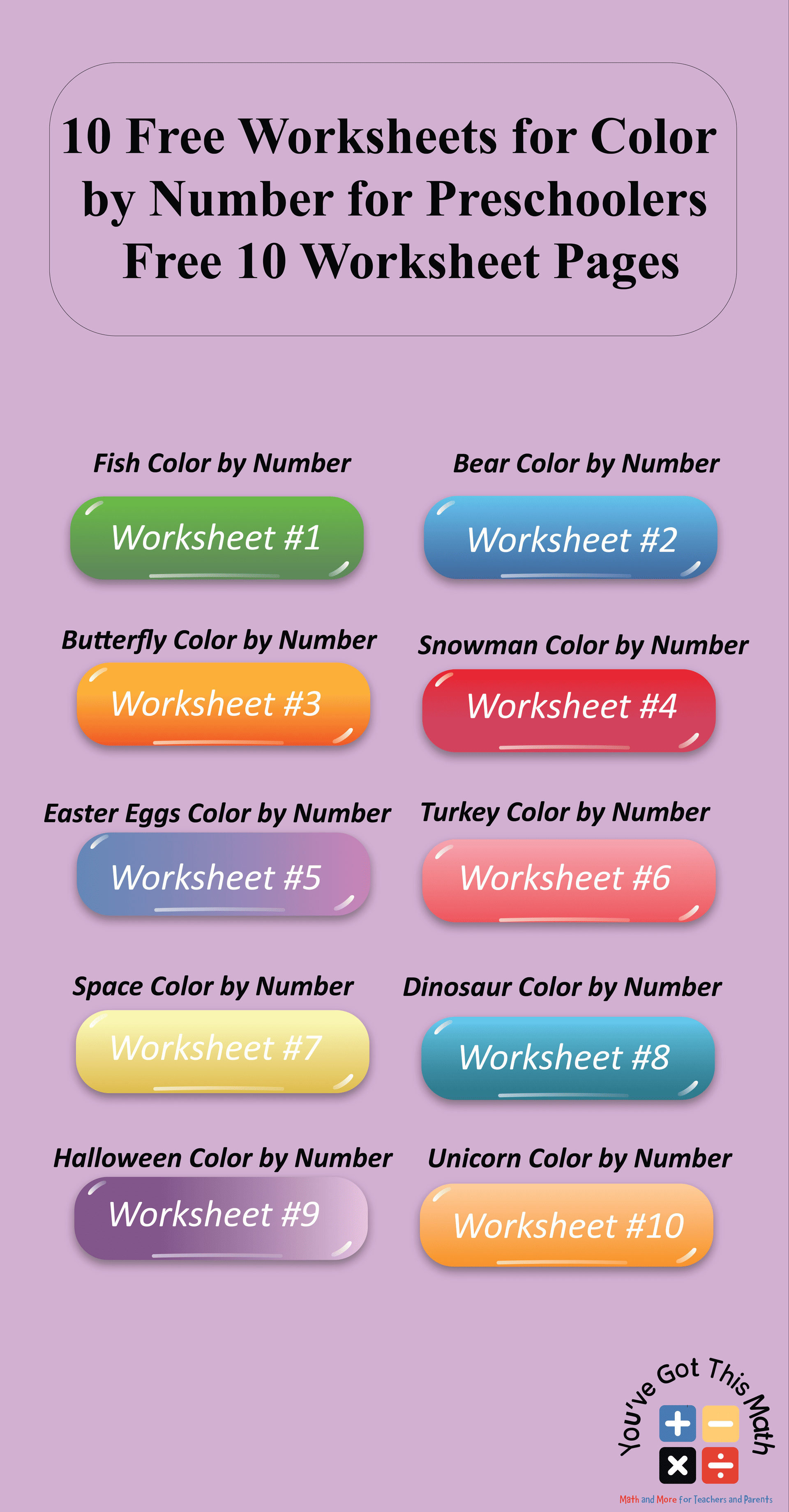 10 Free Worksheets For Color By Number For Preschoolers