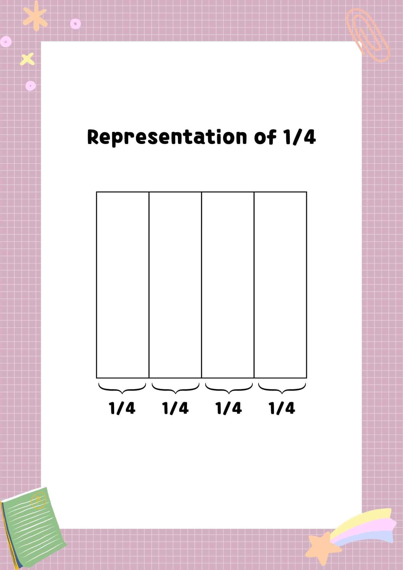 representation of one fourth with a rectangular box