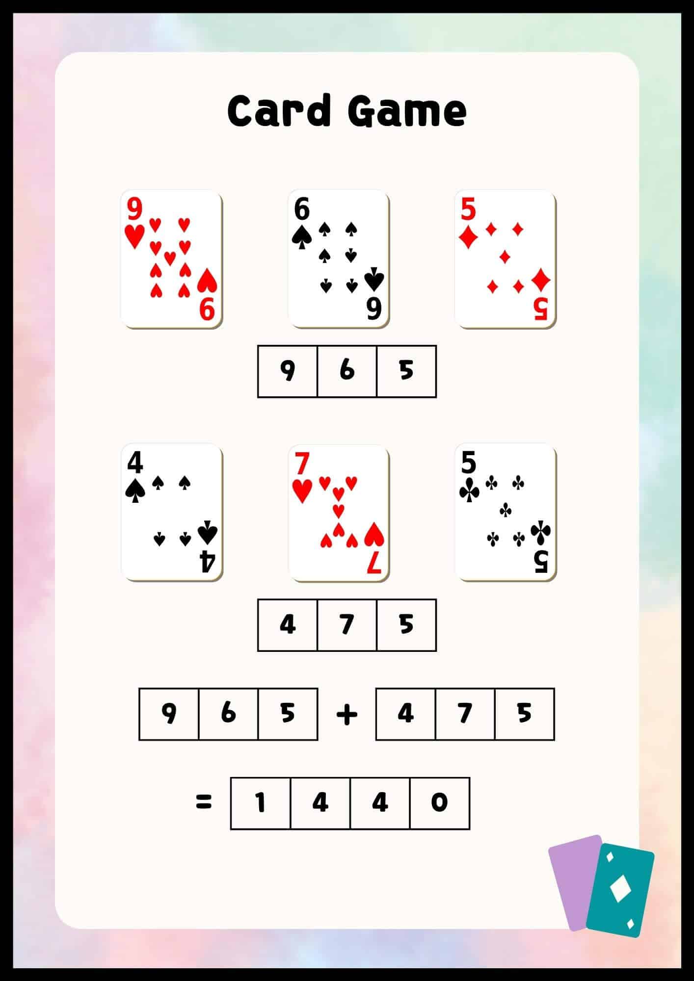 using cards to understand 3 digit addition game