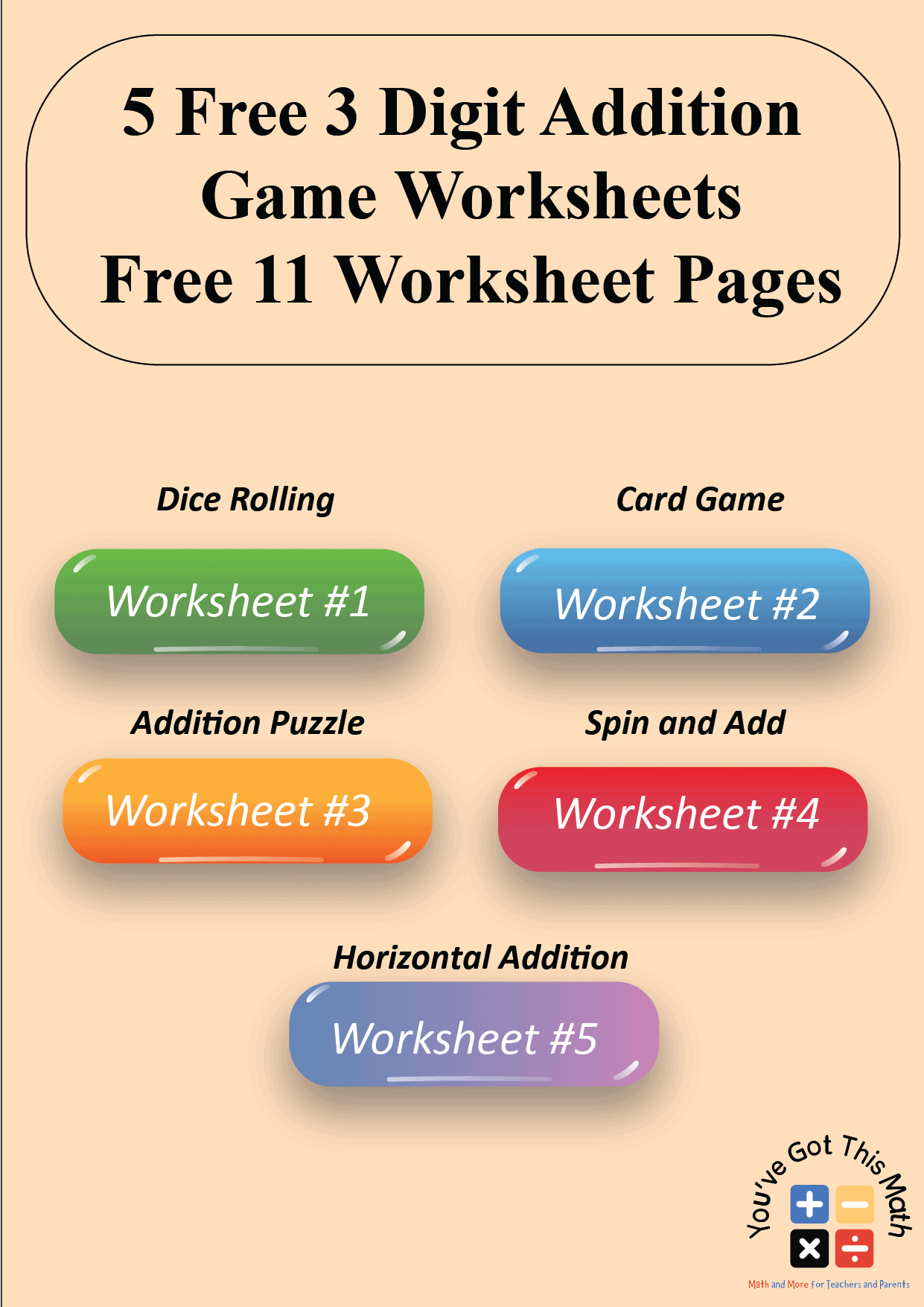 5 Free 3 Digit Addition Game Worksheets