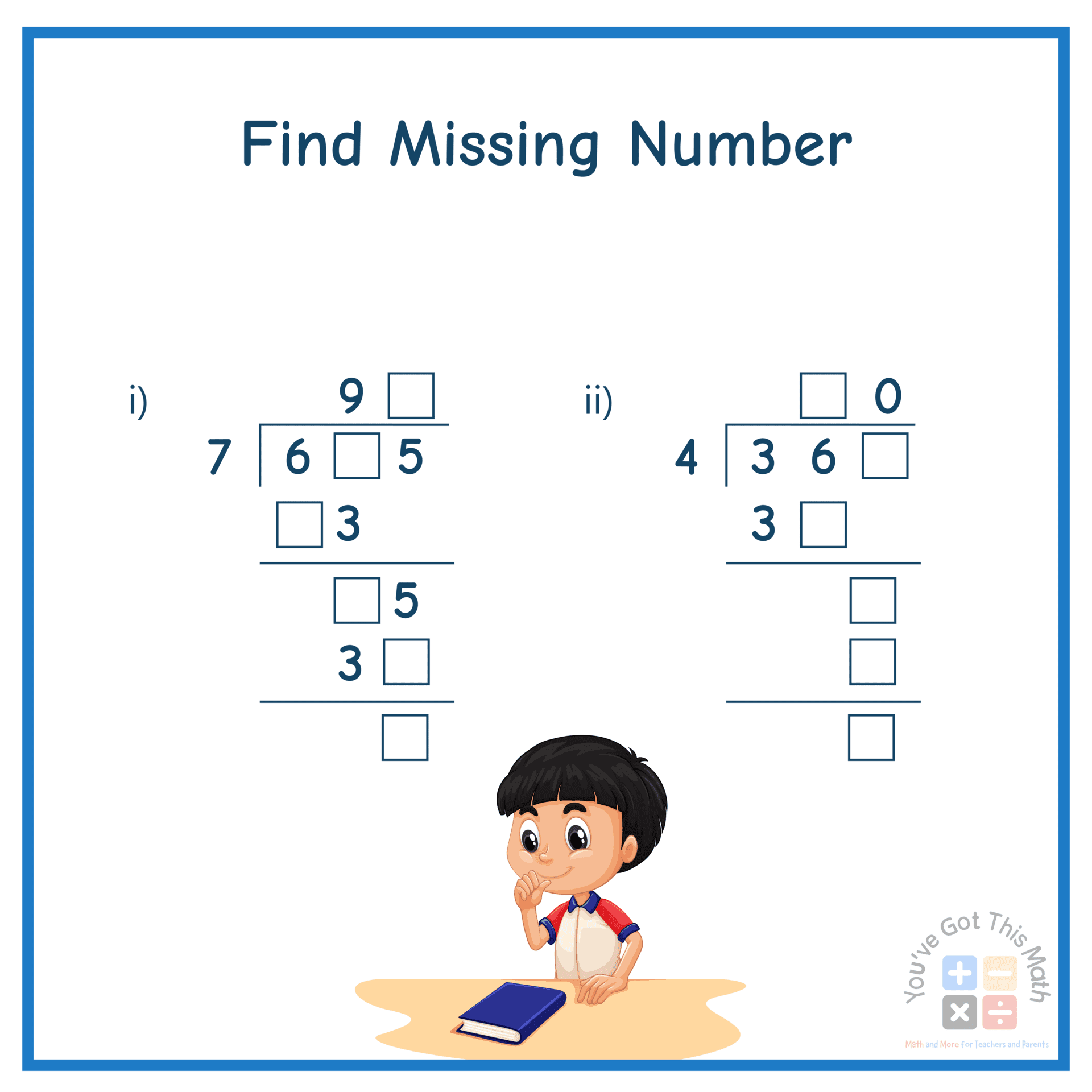 Finding Missing Numbers from Long Divisions without Remaniders
