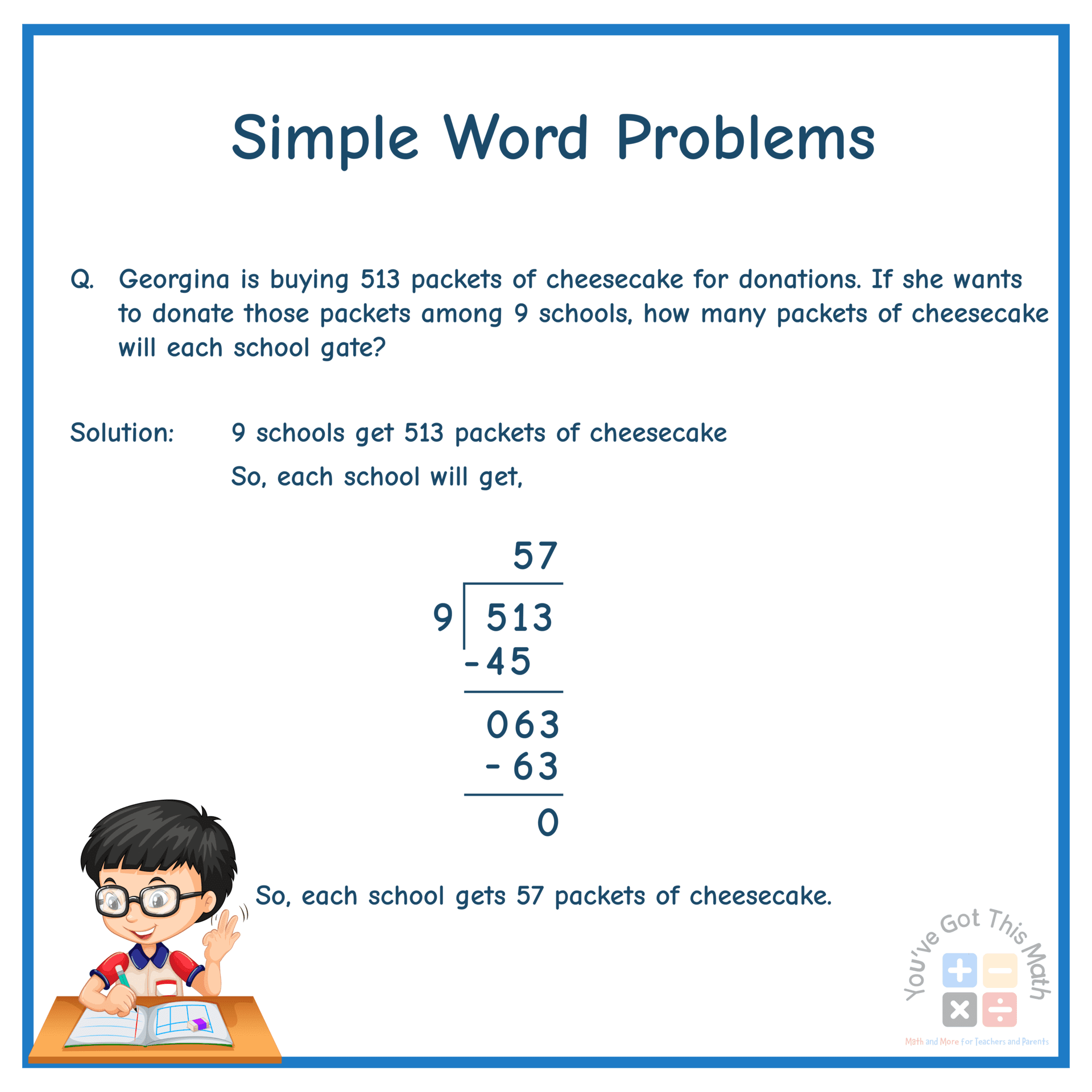 Presenting Simple Word Problems Regarding Long Divisions without Remainders
