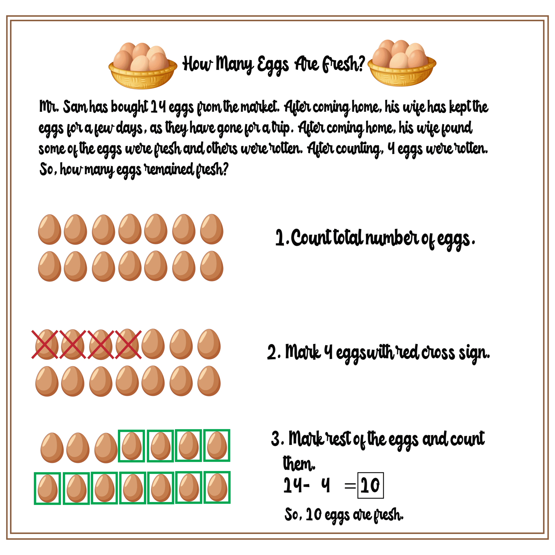 Finding Number of Fresh Eggs by Missing Subtrehand Strategy