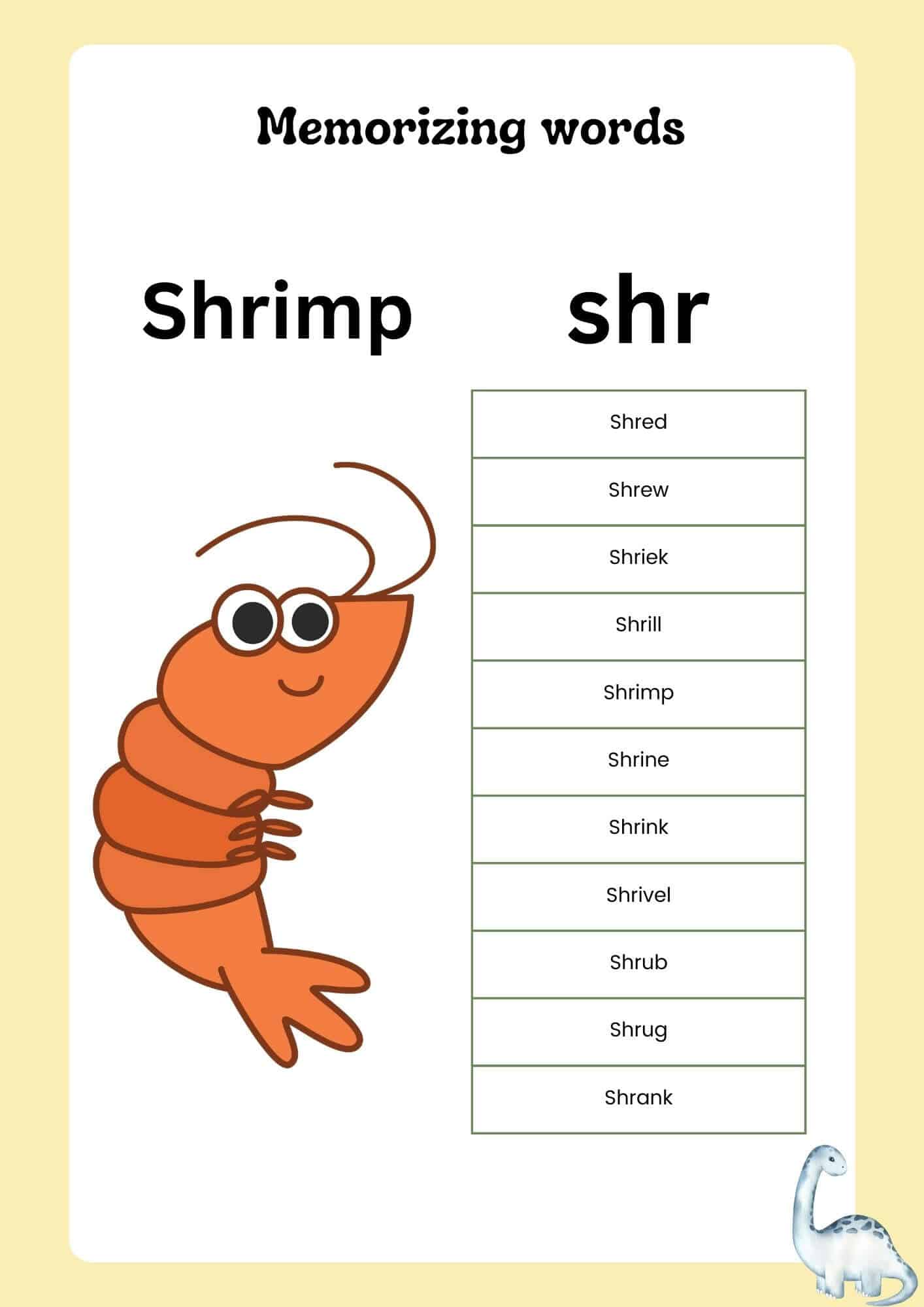 Using Memorizing words to know Shr Words Examples