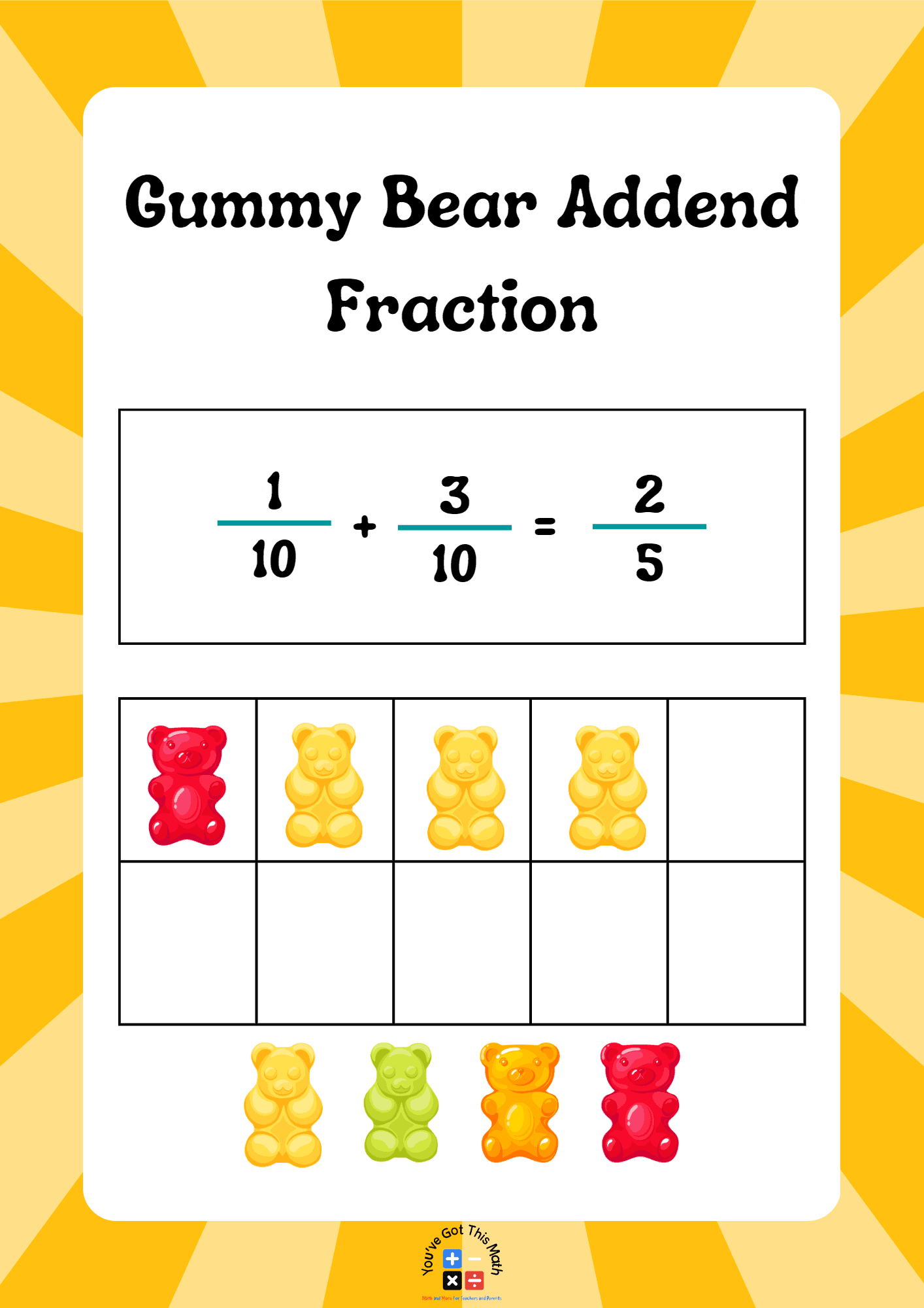 using gummy bear to find Missing Addend with Fractions