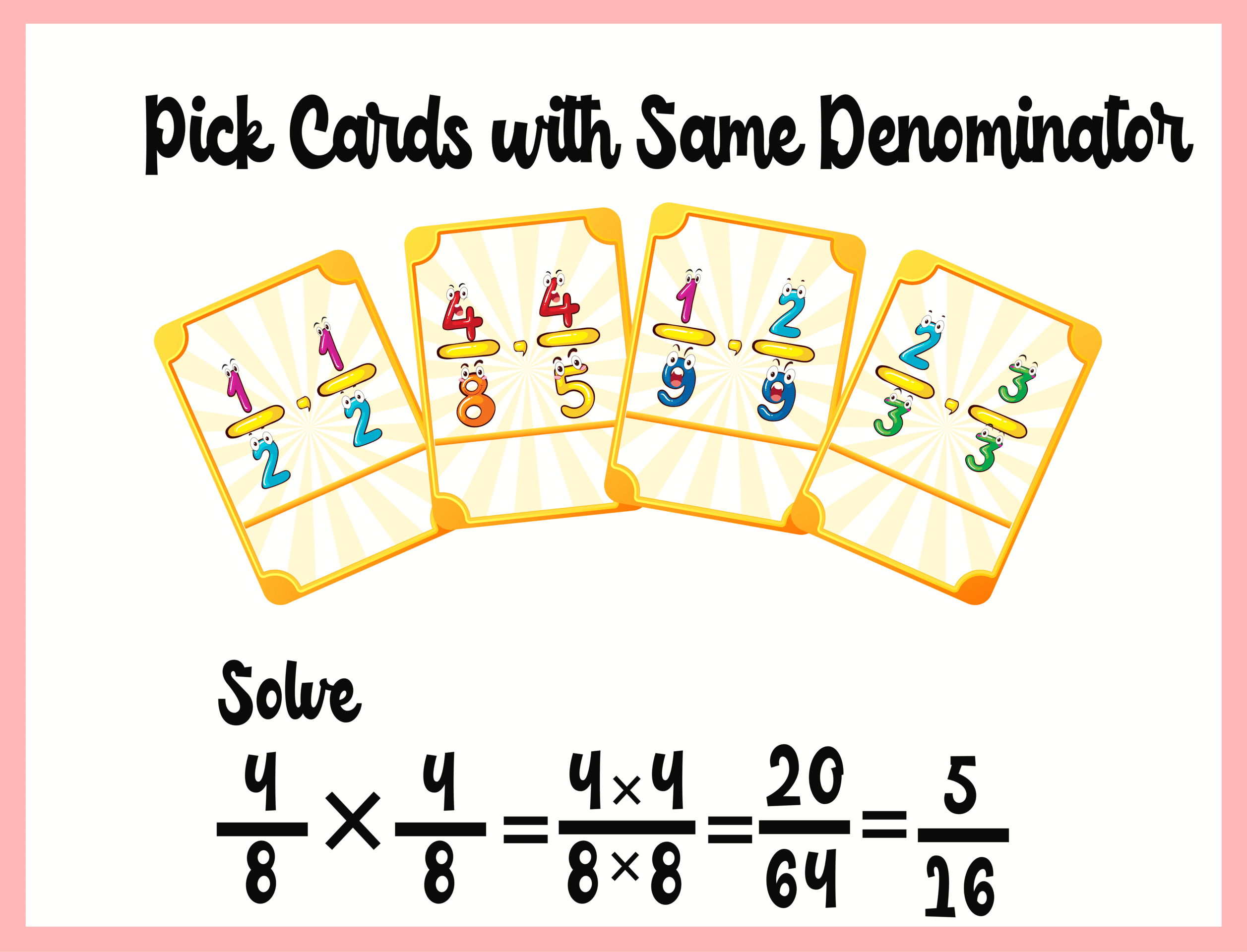 Using cards to describe Multiplying Fractions with Same Denominators Worksheets