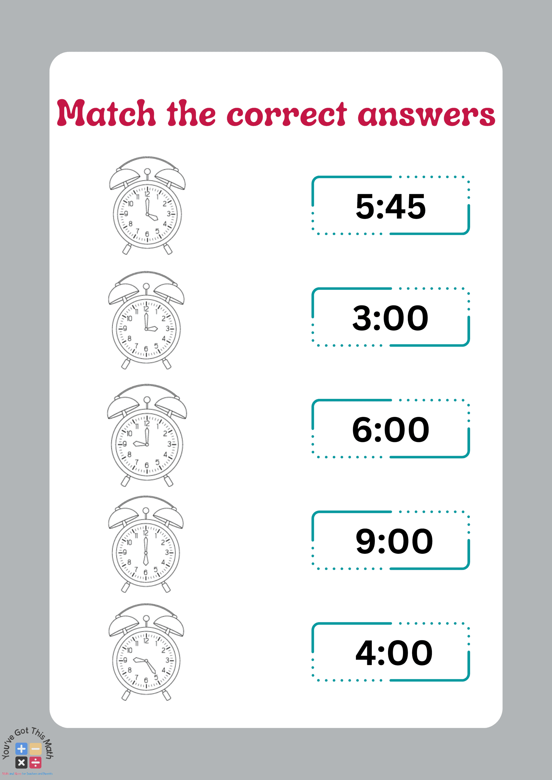matching clock to describe Telling Time Coloring Worksheets