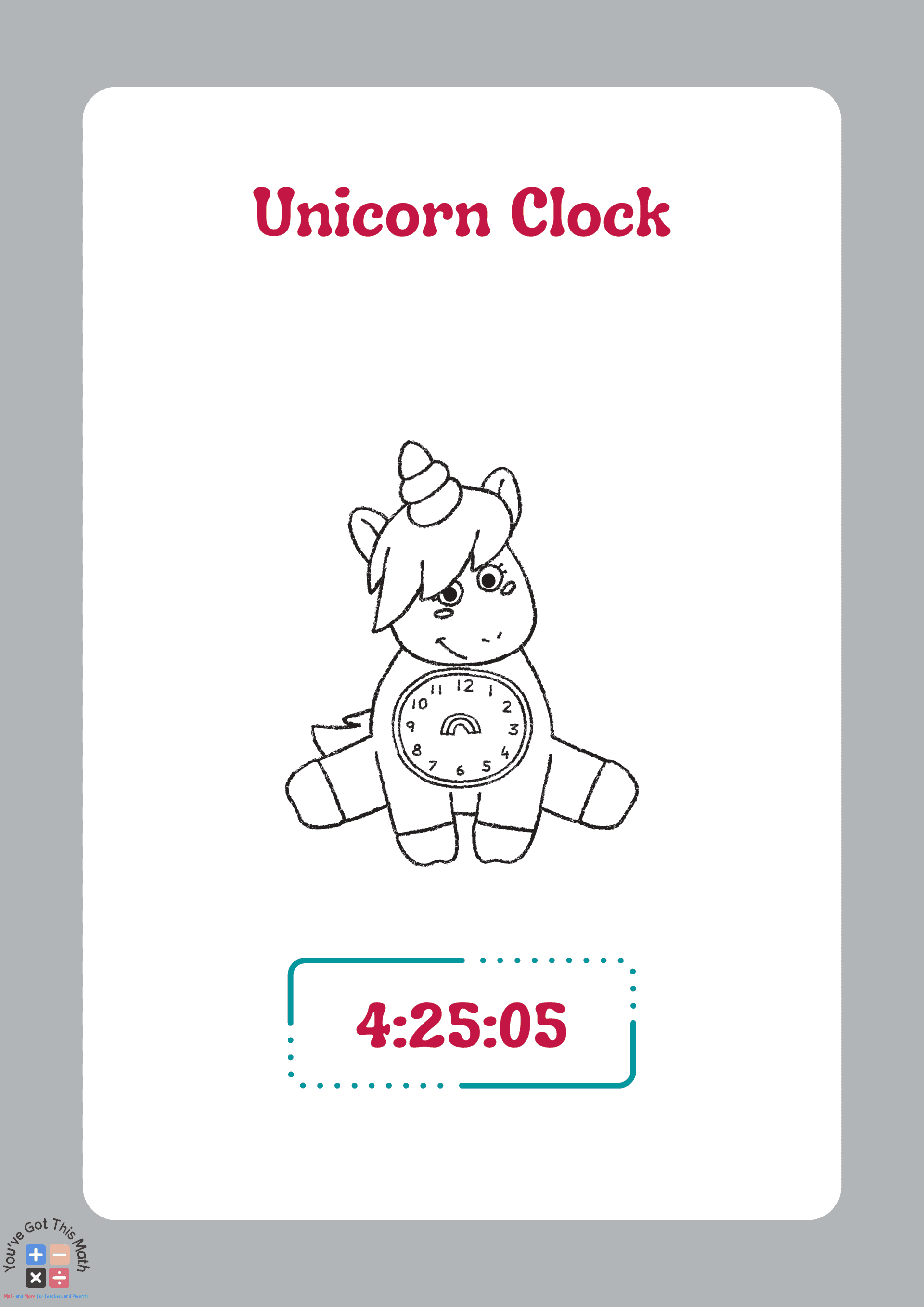 using unicorn clock to describe Telling Time Coloring Worksheets