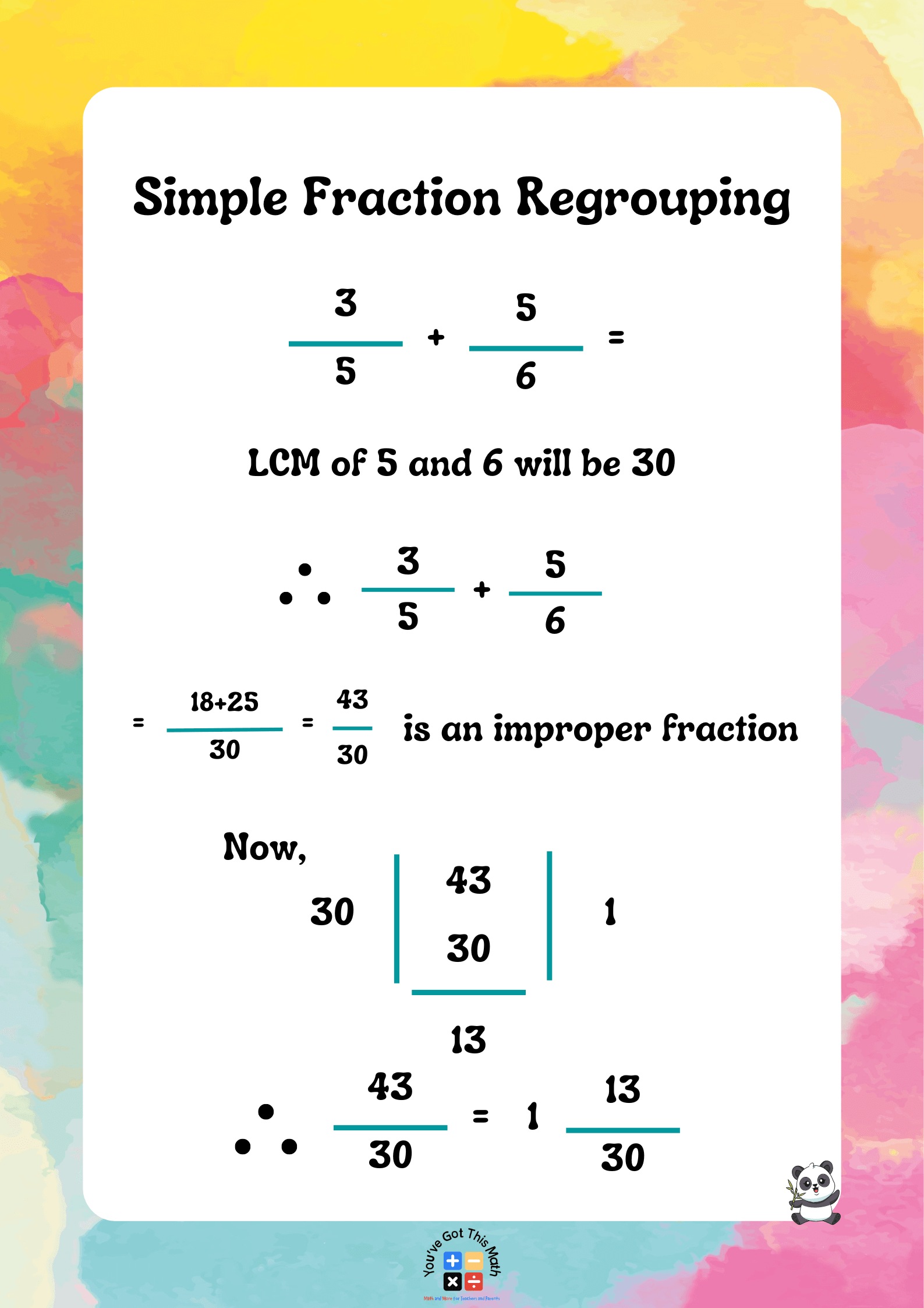 Simple Fraction regrouping for adding and subtracting fractions with regrouping worksheets