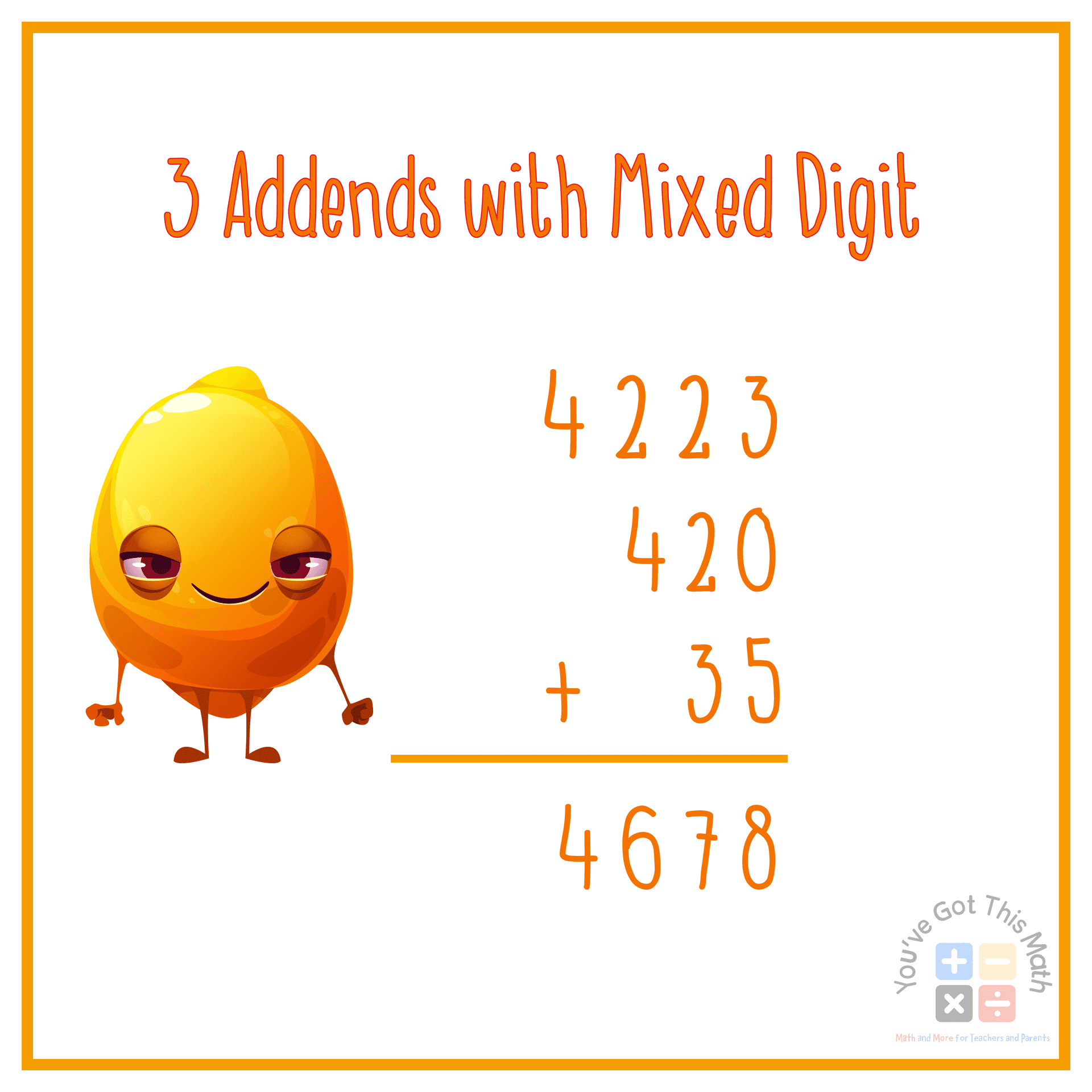 3addends with mixed digits for adding with 3 addends