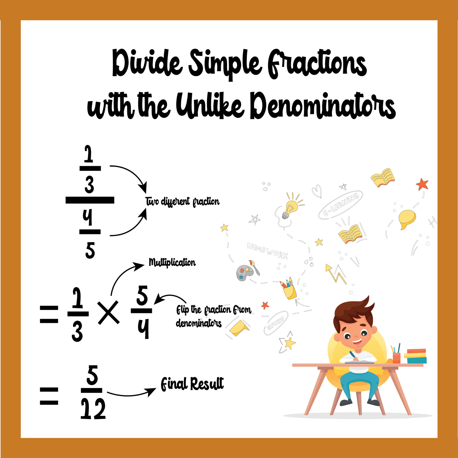 5 Free Dividing Fractions with Unlike Denominators Worksheets