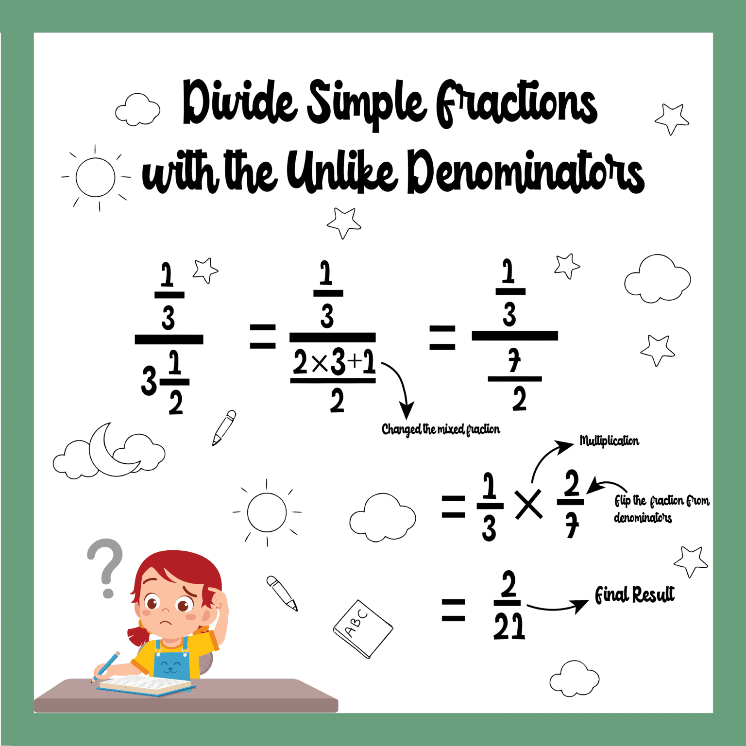 5 Free Dividing Fractions with Unlike Denominators Worksheets
