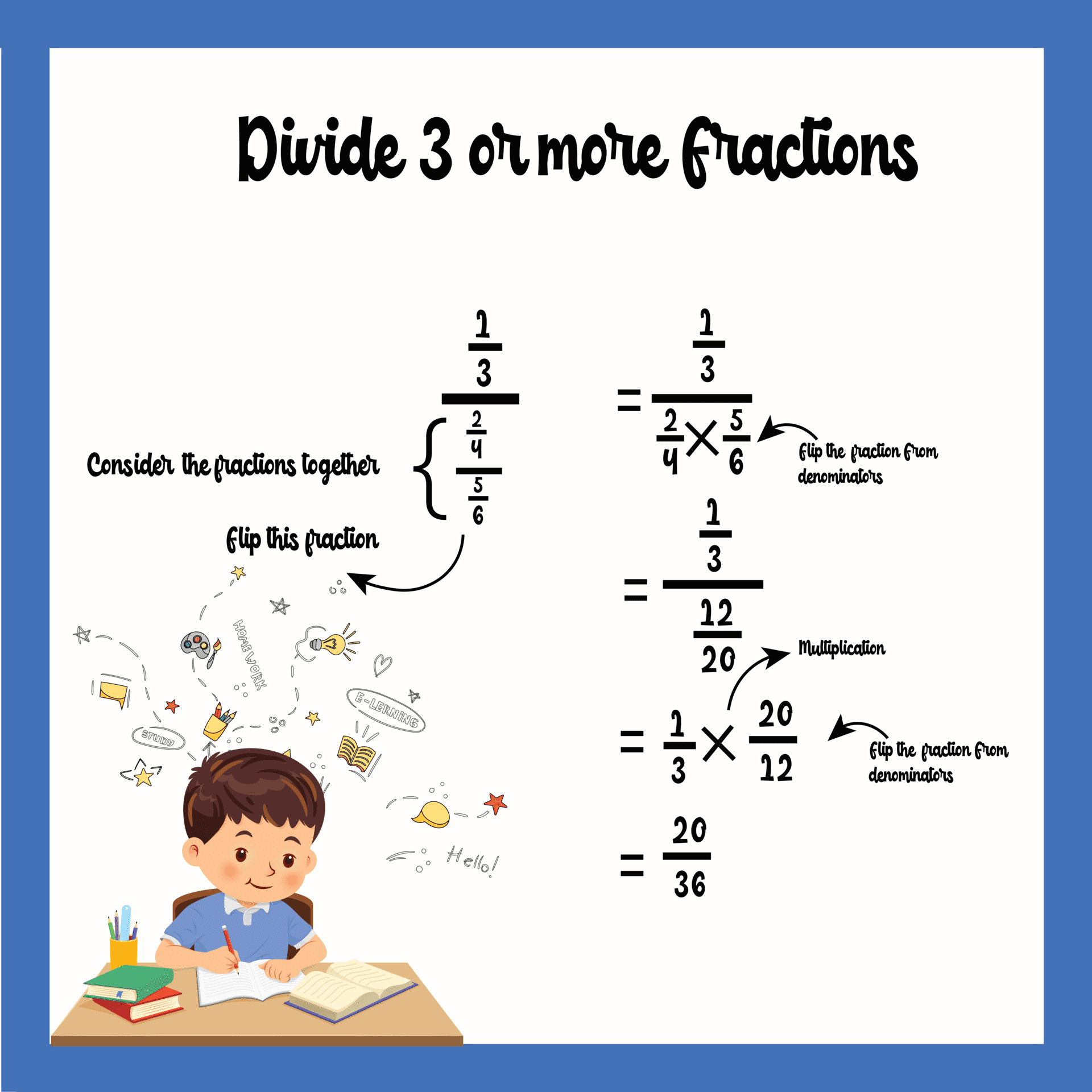 Divide 3 or more fractions for dividing fractions with unlike denominators worksheets